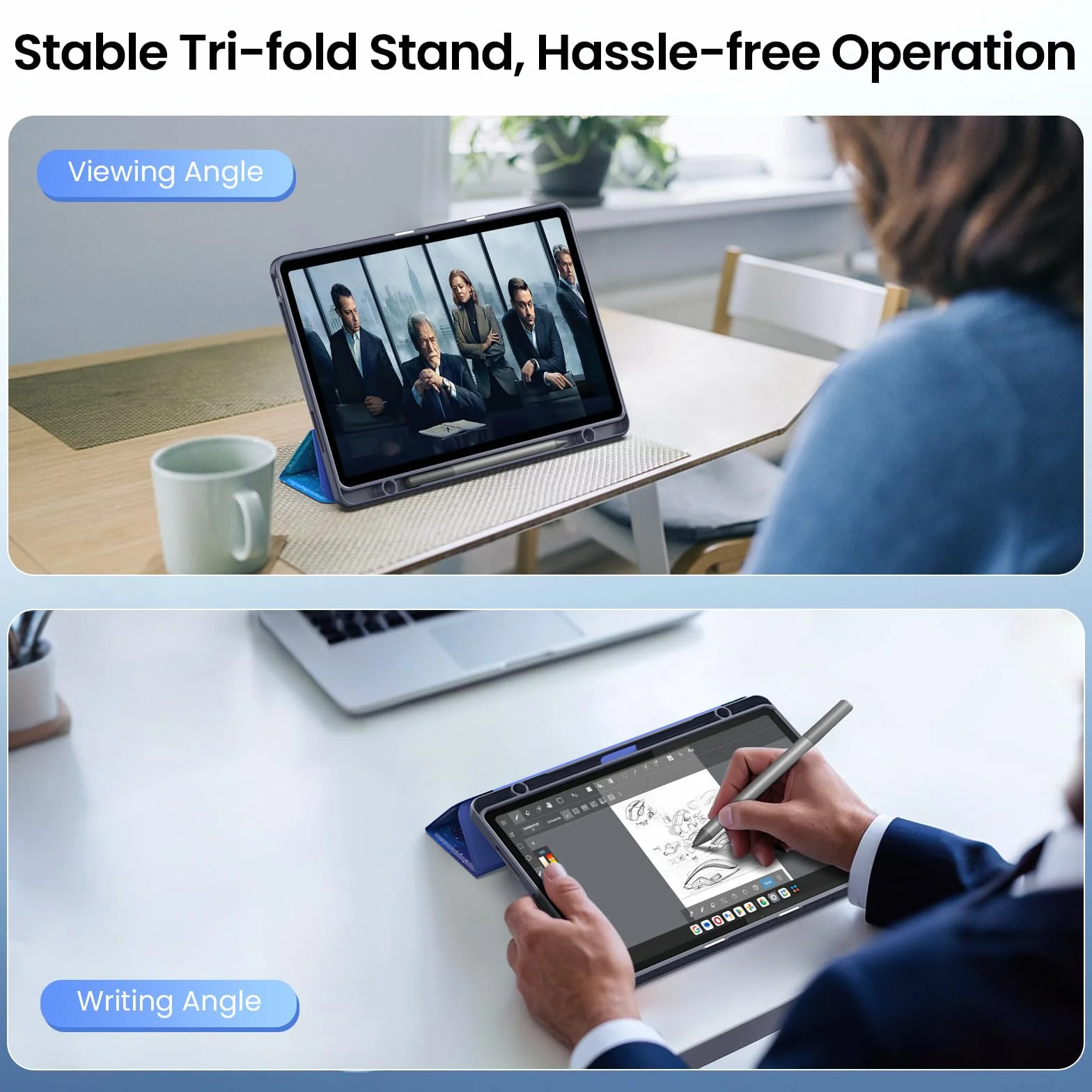 MoKo Etui Lenovo Tab M11 2024 TB330FU TB330XU Ultra Cienka Składana Pokrowiec z Uchwytem na Rysik, Niebieskie Gwiaździste Niebo
