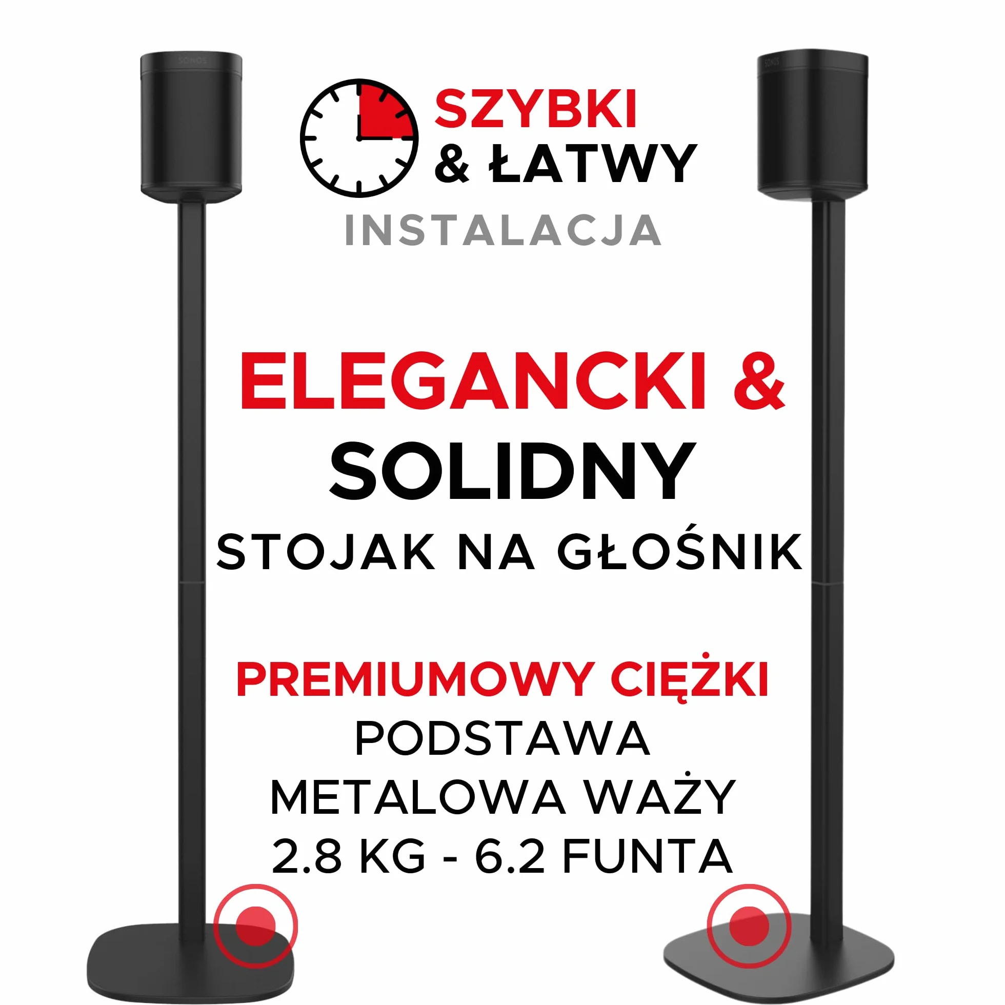 ERA100 Stojak na Podłogę Czarny 2szt Kompatybilny z Sonos One Play:1 One Gen 2 One SL ERA 100 Sound Bass UK Zestaw podwójny