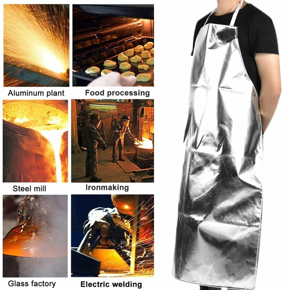 Odporny na wysokie temperatury fartuch aluminiowy niepalny fartuch praca bezpieczeństwa odporny na wysokie temperatury przemysłowy fartuch spawalniczy 1000 stopni odporny na wysokie temperatury gotowanie