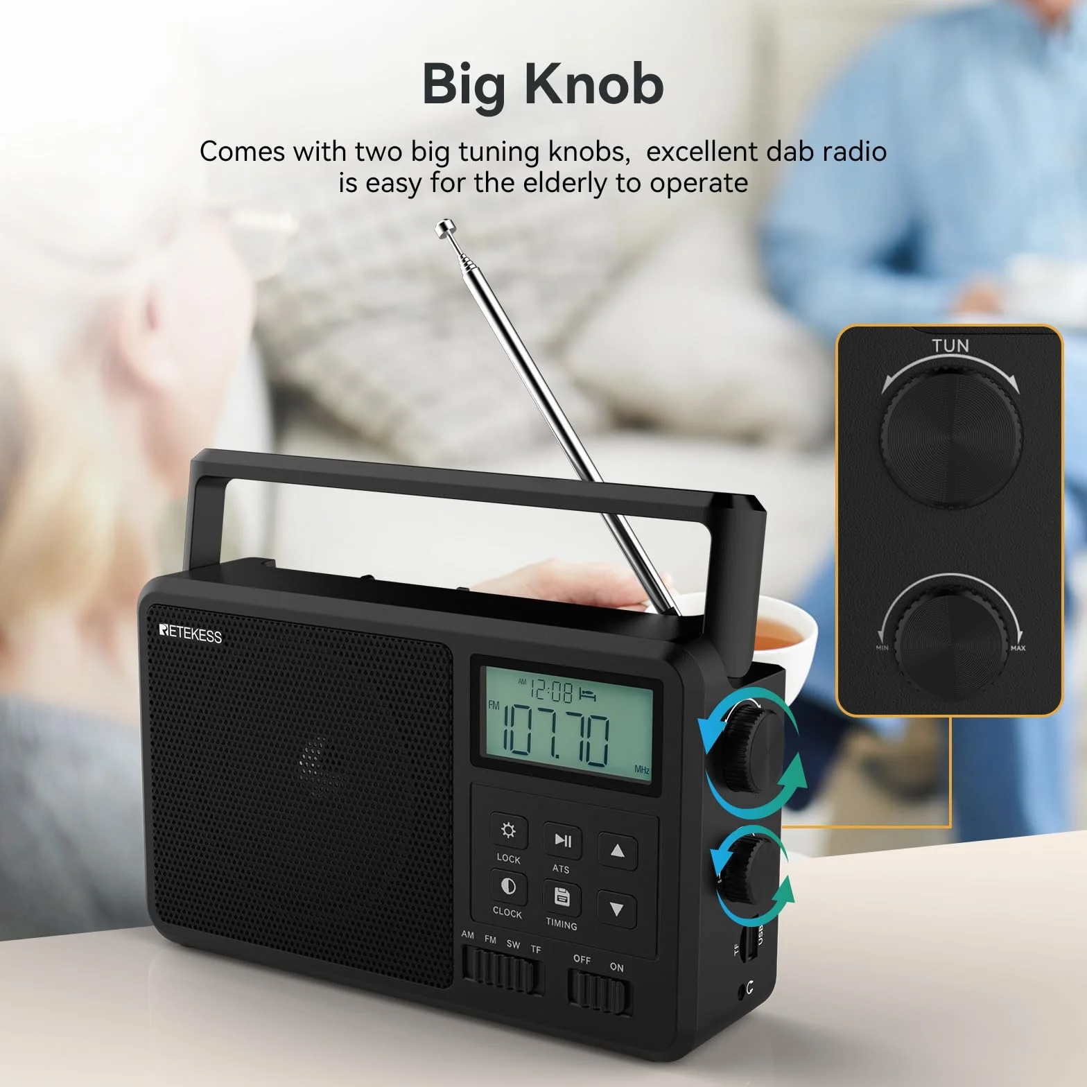 Retekess TR638 Przenośne Radio AM FM SW LCD Strojenie Cyfrowe TF USB