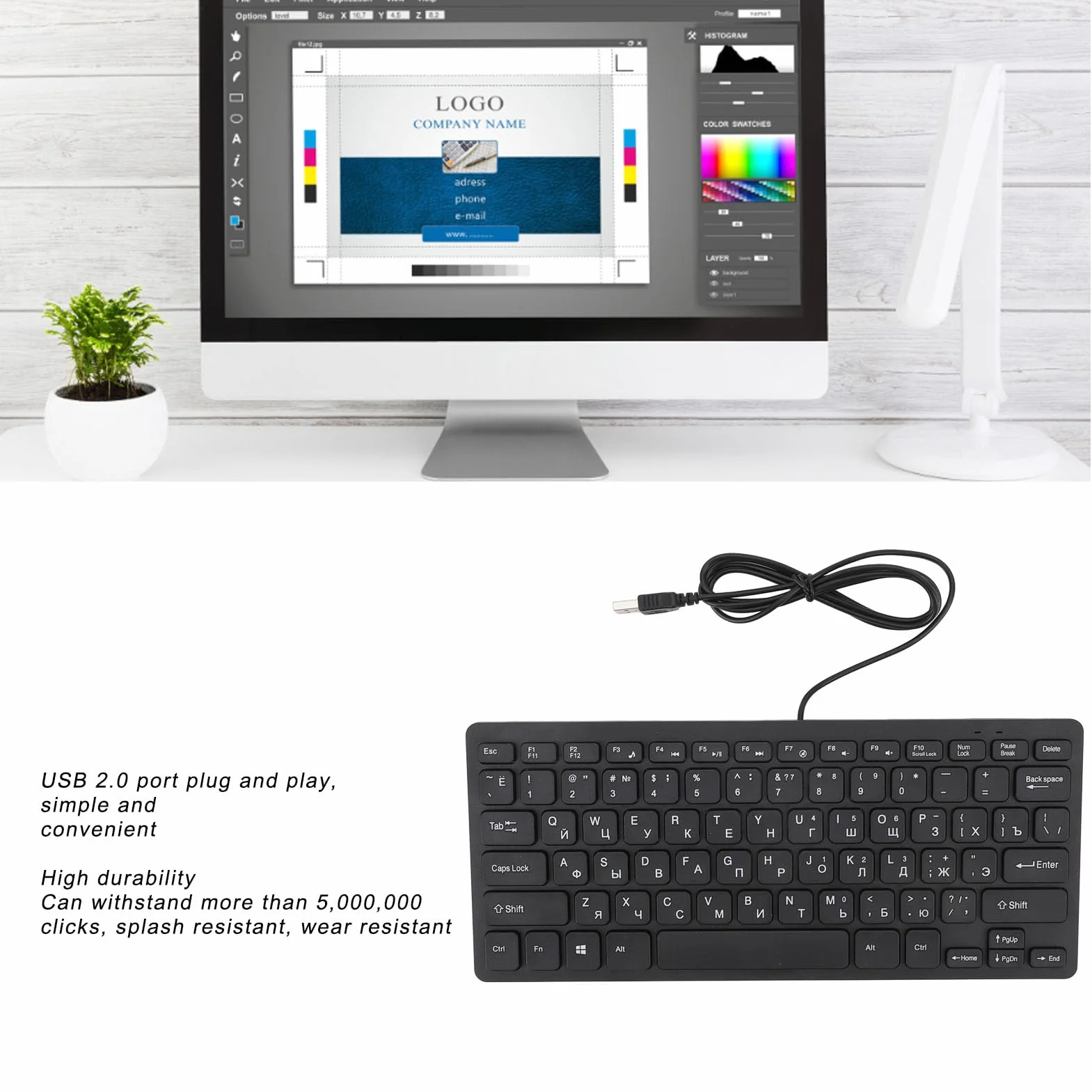 Klawiatura Arabska Rosyjska Przewodowa USB 78 Klawiszy Kompaktowa Ergonomiczna