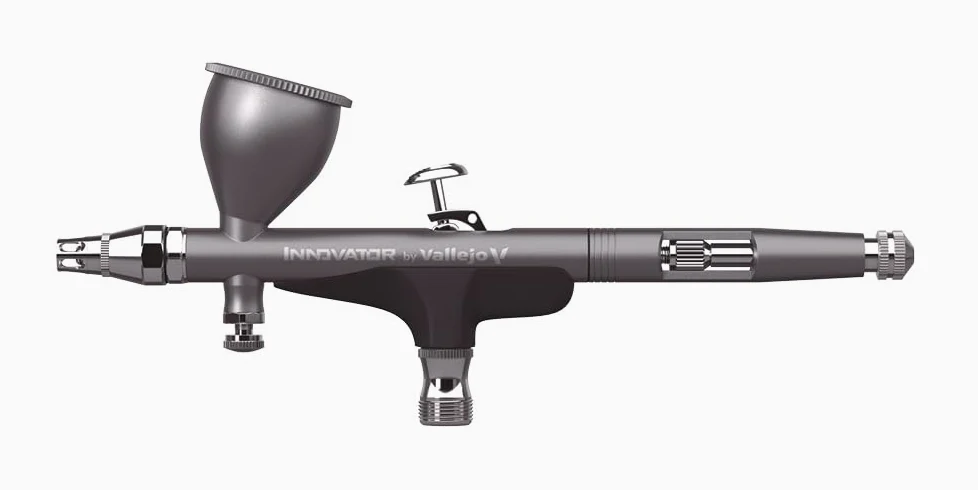 Vallejo Innowacyjny aerograf, ultralekki stop, podwójne działanie, precyzyjne sterowanie igłą i powietrzem, igła/dysza 0,2 mm i 0,3 mm, kubek 9 ml, idealny do modelowania
