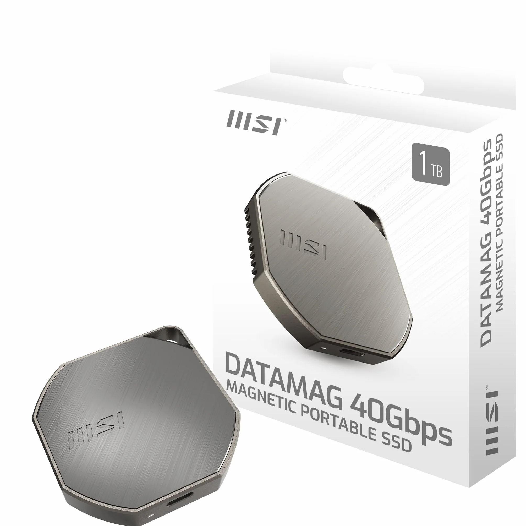 MSI DATAMAG 40Gbps 1TB - Magnetyczny zewnętrzny dysk SSD USB Type-C do PC/Mac/iPhone/Android/konsoli, pojemność 1TB, odczyt 4000 MB/s i zapisu 3500 MB/s - 5 lat (600 TBW)