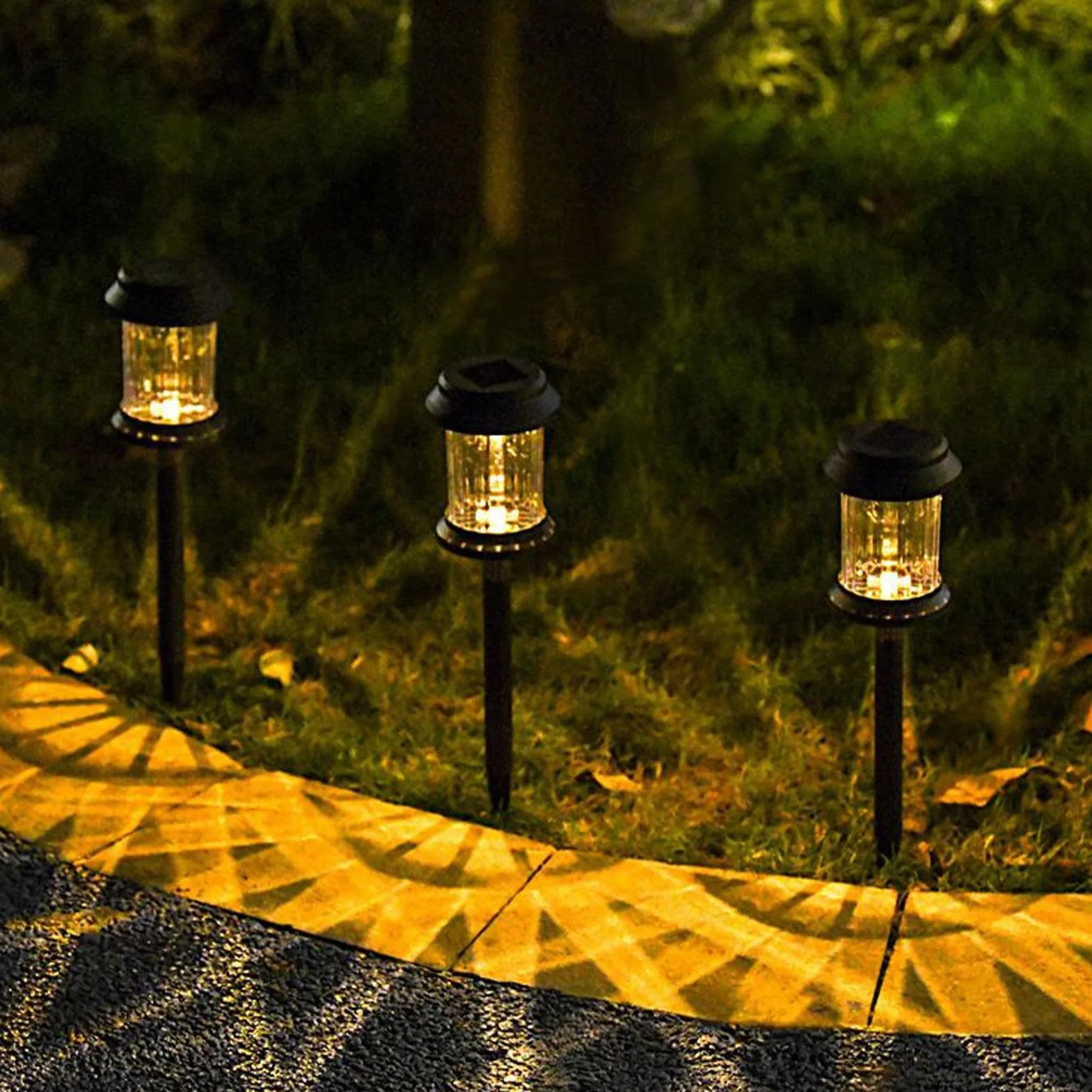 Lampy solarne ścieżkowe Zestaw 6 sztuk wodoodpornych lamp dekoracyjnych LED | Solarne lampy ogrodowe zewnętrzne balkon, park, trawnik, tereny, dziedziniec, patio, rabaty kwiatowe