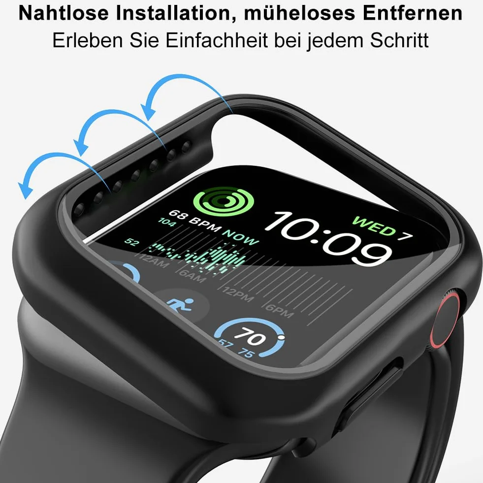 Etui ochronne do Apple Watch SE2/SE/6/5/4 44 mm, twarde z poliwęglanu ze szkłem hartowanym, 2 czarne