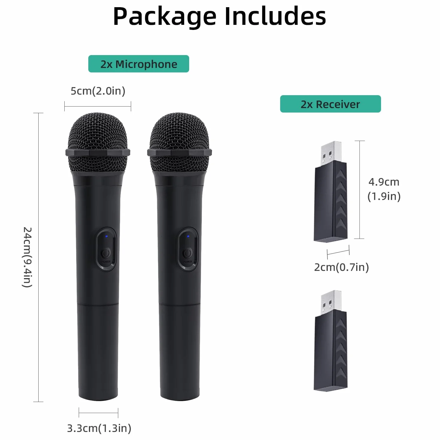 Mcbazel Bezprzewodowy Mikrofon Gamingowy do PS5/PS4/Pro/PS3/PS2/Xbox Series X|S/Xbox One X|S/Xbox One/360/NS Switch/Switch OLED/Wii/WiiU/PC, Niskie Opóźnienie, 2 Sztuki
