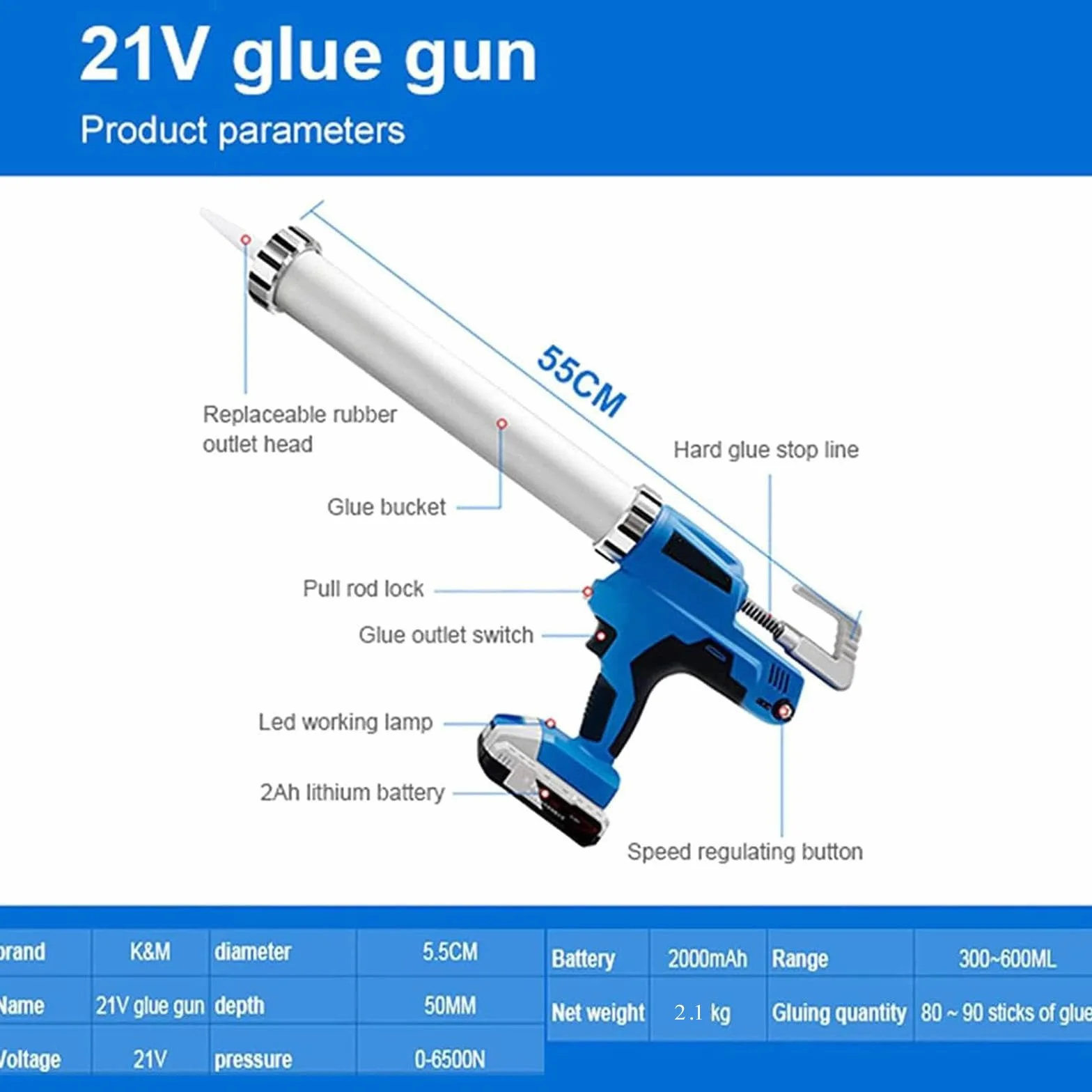 Elektryczny pistolet do uszczelniania,akumulatorowy pistolet do uszczelniania,ręczny akumulatorowy pistolet do klejenia,bezprzewodowy pistolet do uszczelniania,2 baterie litowe 21 V