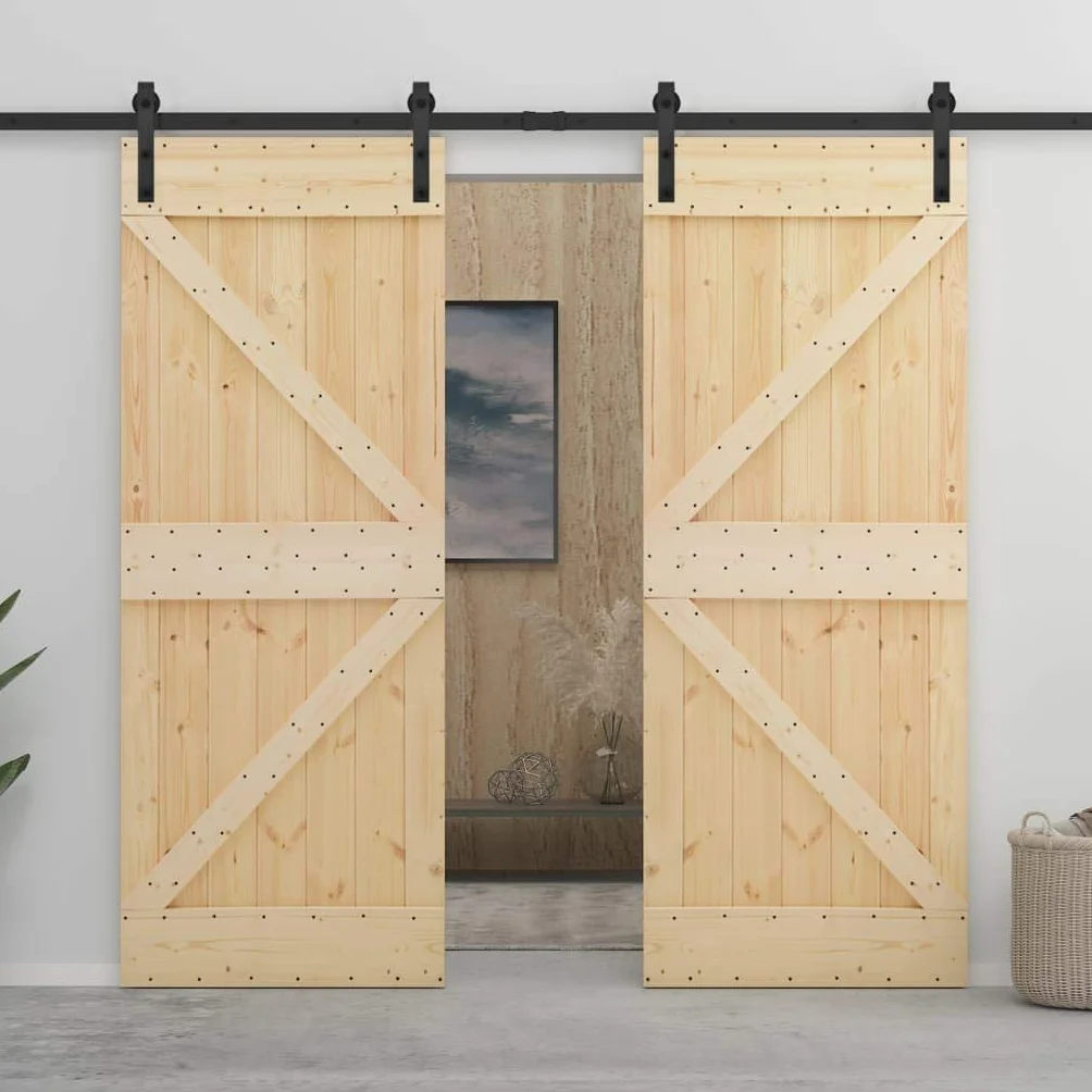 vidaXL Drzwi przesuwne z osprzętem, 100x210 cm, lite drewno sosnowe