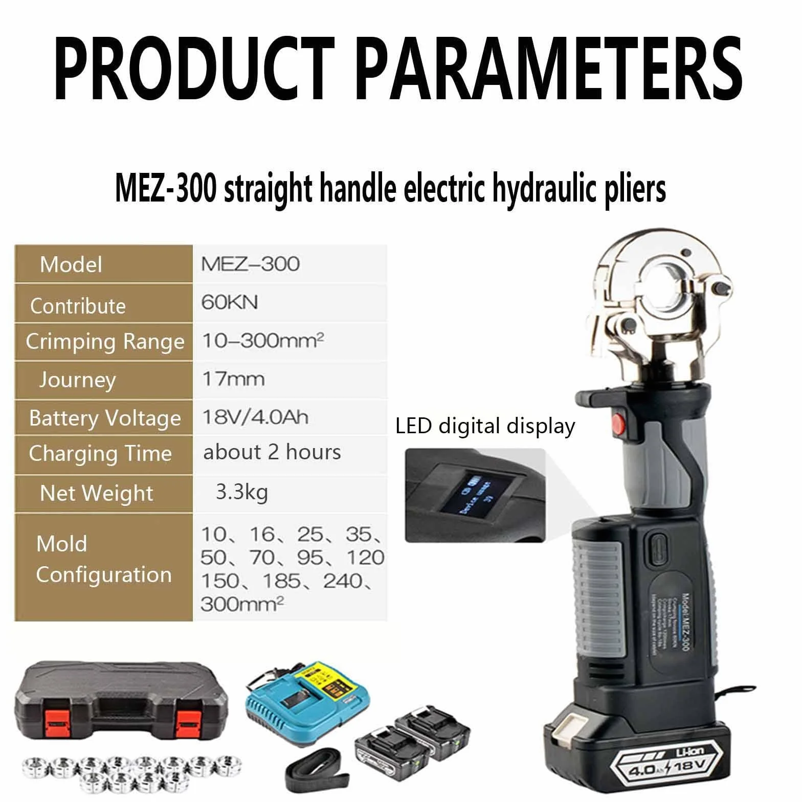 Hydrauliczne szczypce do zaciskania z akumulatorem, Zestaw hydraulicznych narzędzi do zaciskania, Elektryczne hydrauliczne szczypce do zaciskania z akumulatorem, 10-300 mm²