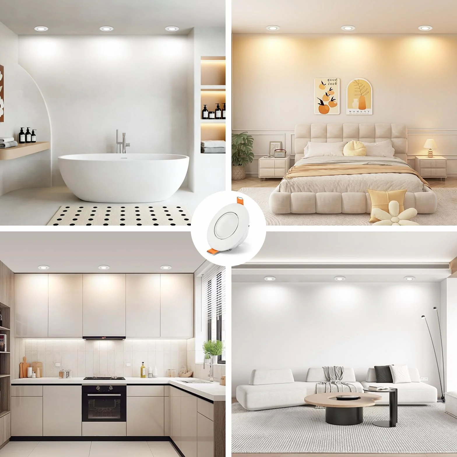 YindaLux LED reflektor do zabudowy 230 V ściemniany IP44 5 W ultra cienki, wymiar cięcia 68-80 mm, 3000 K / 4000 K / 6000 K, kąt nachylenia 45°, reflektor do zabudowy do łazienki salonu biały, zestaw