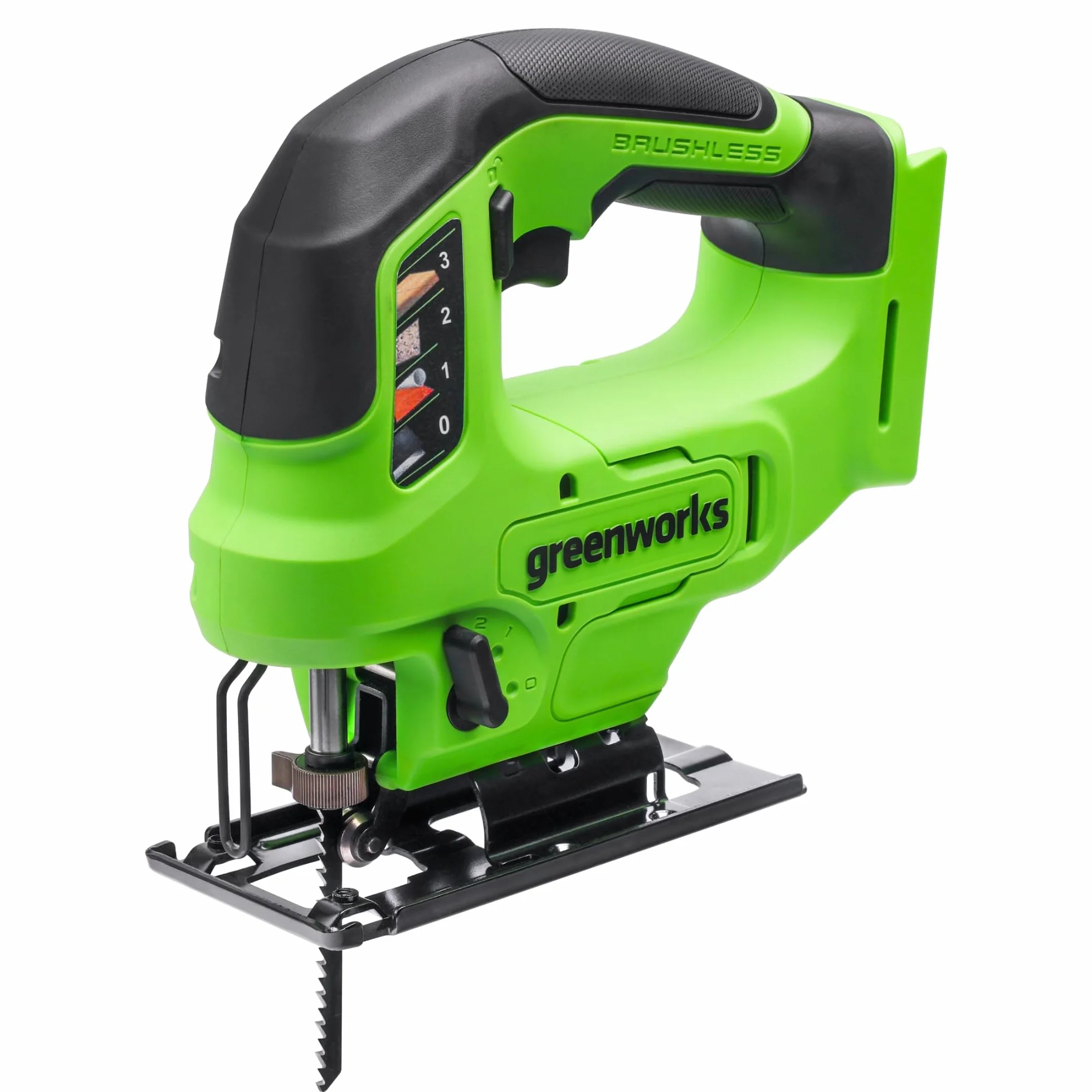 Greenworks 24 V akumulatorowa wyrzynarka akumulatorowa, bezprzewodowa, 3000 spm, regulowana maks. do 45°, 4 ustawienia orbitalne, lampa LED, podłączenie odkurzacza, bez baterii 24 V i ładowarki