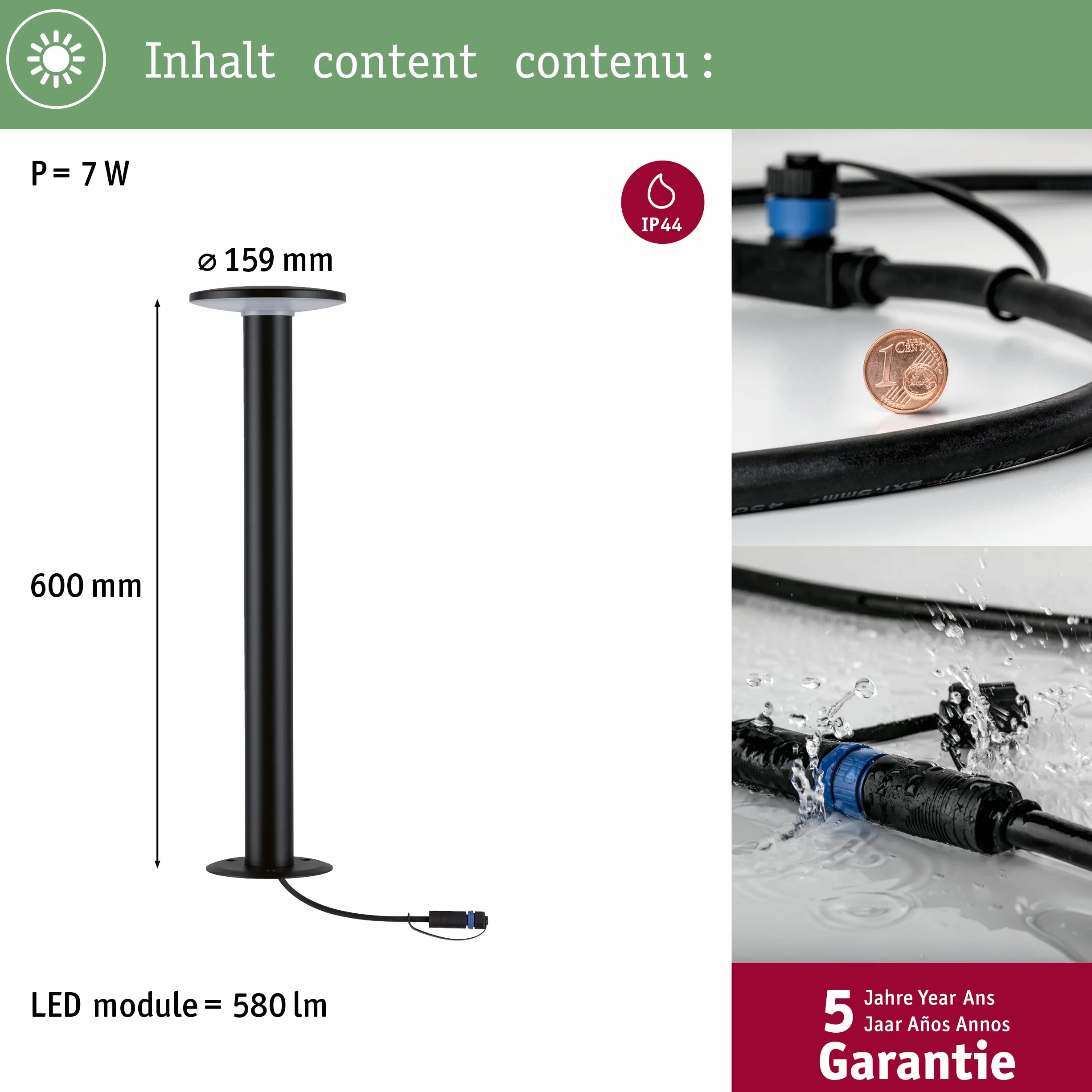 Paulmann 94312 opr. zewn. LED Plug & Shine słupkowa płyta w kompl.1x6,1 W ściemn. IP44 ochr. przed bryzgami wody antracyt ośw. ogrodu tw. szt. 3000 K