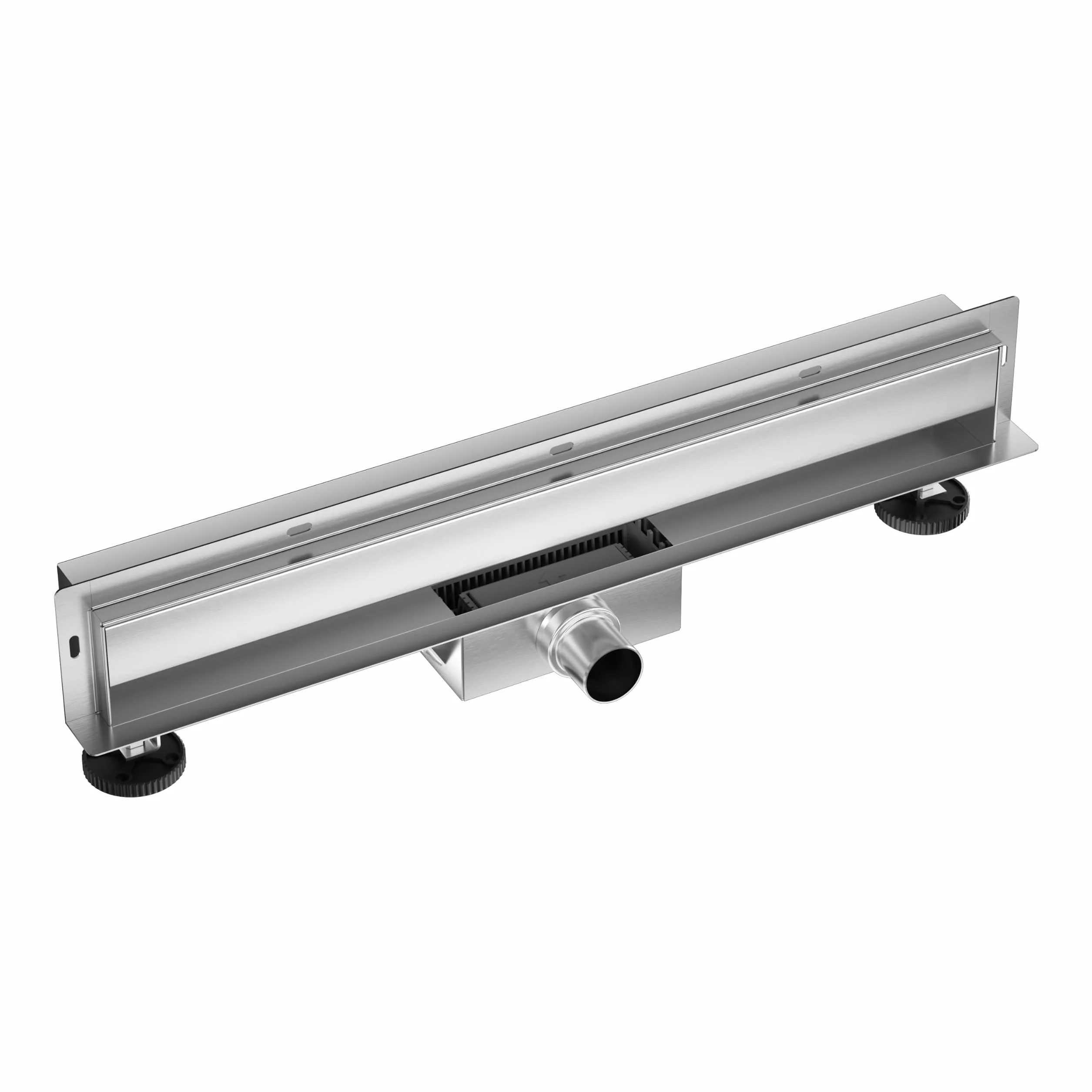 Odpływ Ścienny Liniowy Dwutronny Chrom 70 cm – Odpływ ze Stali Nierdzewnej do Łazienki – Kompletny Zestaw – Odpływ Prysznicowy z Panelem lub Płytką – Odpływ W-Drain 2w1