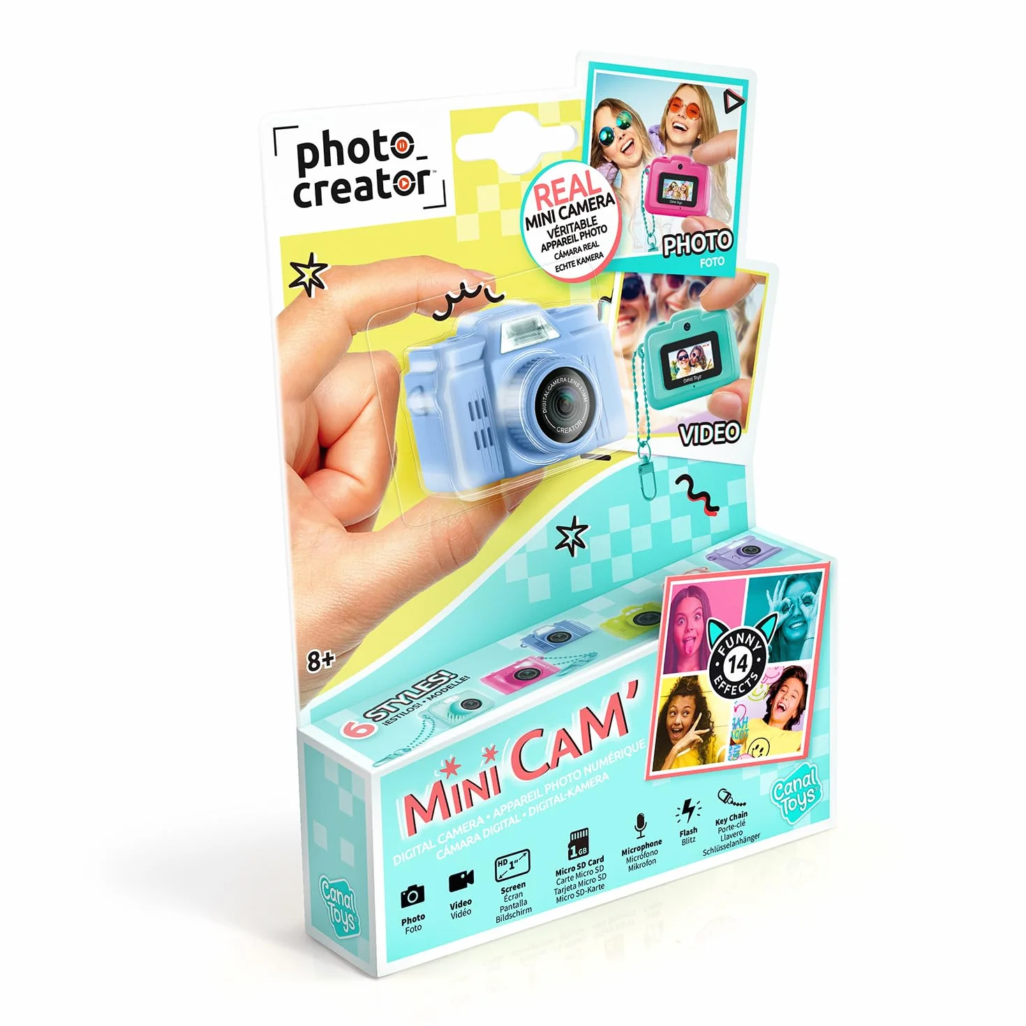 Canal Toys Twórca zdjęć - Cyfrowy aparat fotograficzny i wideo Mini Cam' - Retro - z uchwytem na klucze i kartą SD 1 GB w zestawie - CLK 059