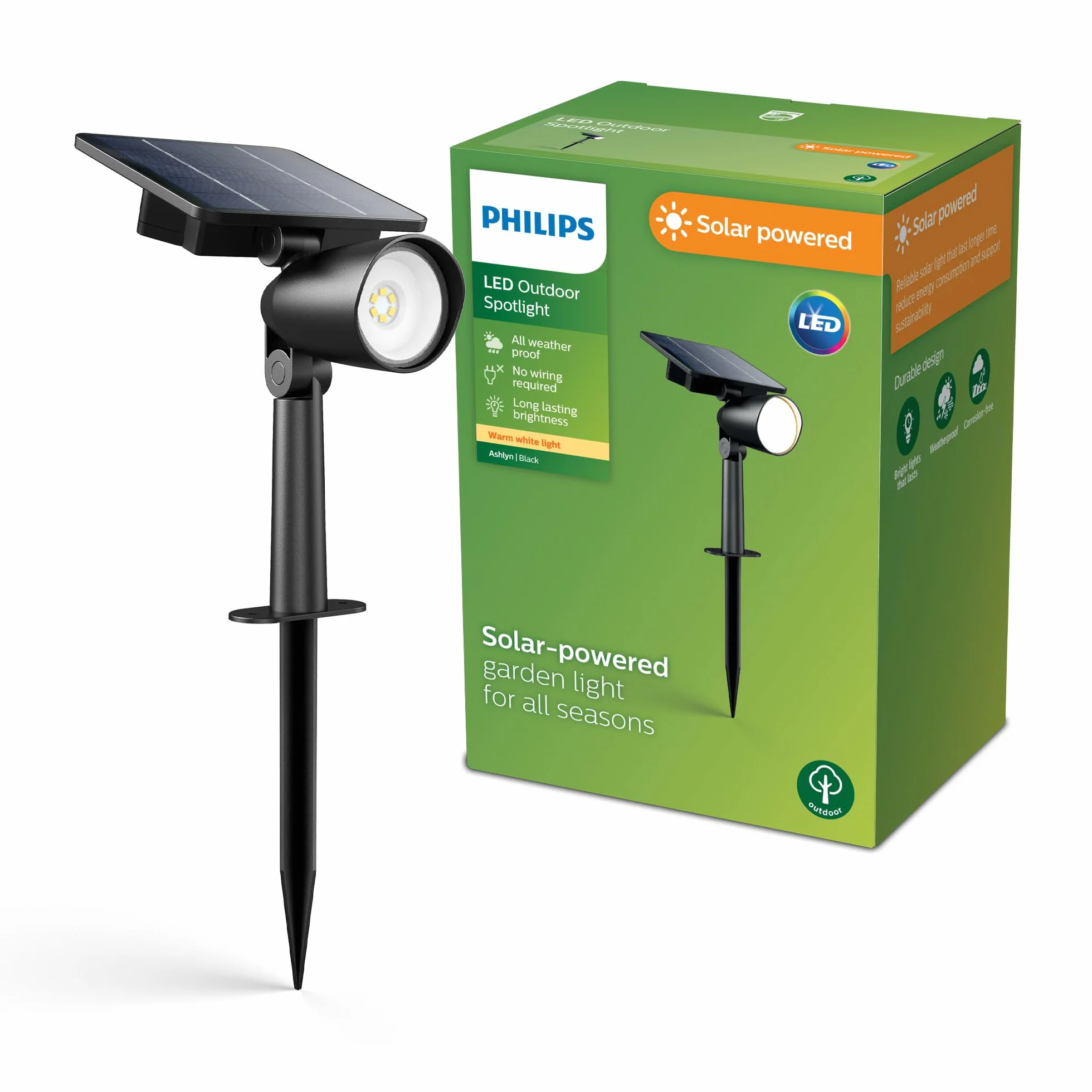 Philips Ashlyn Zewnętrzna Lampa Solarna Punktowa/Ścienna, 2700 K, 150 lm, Czarna