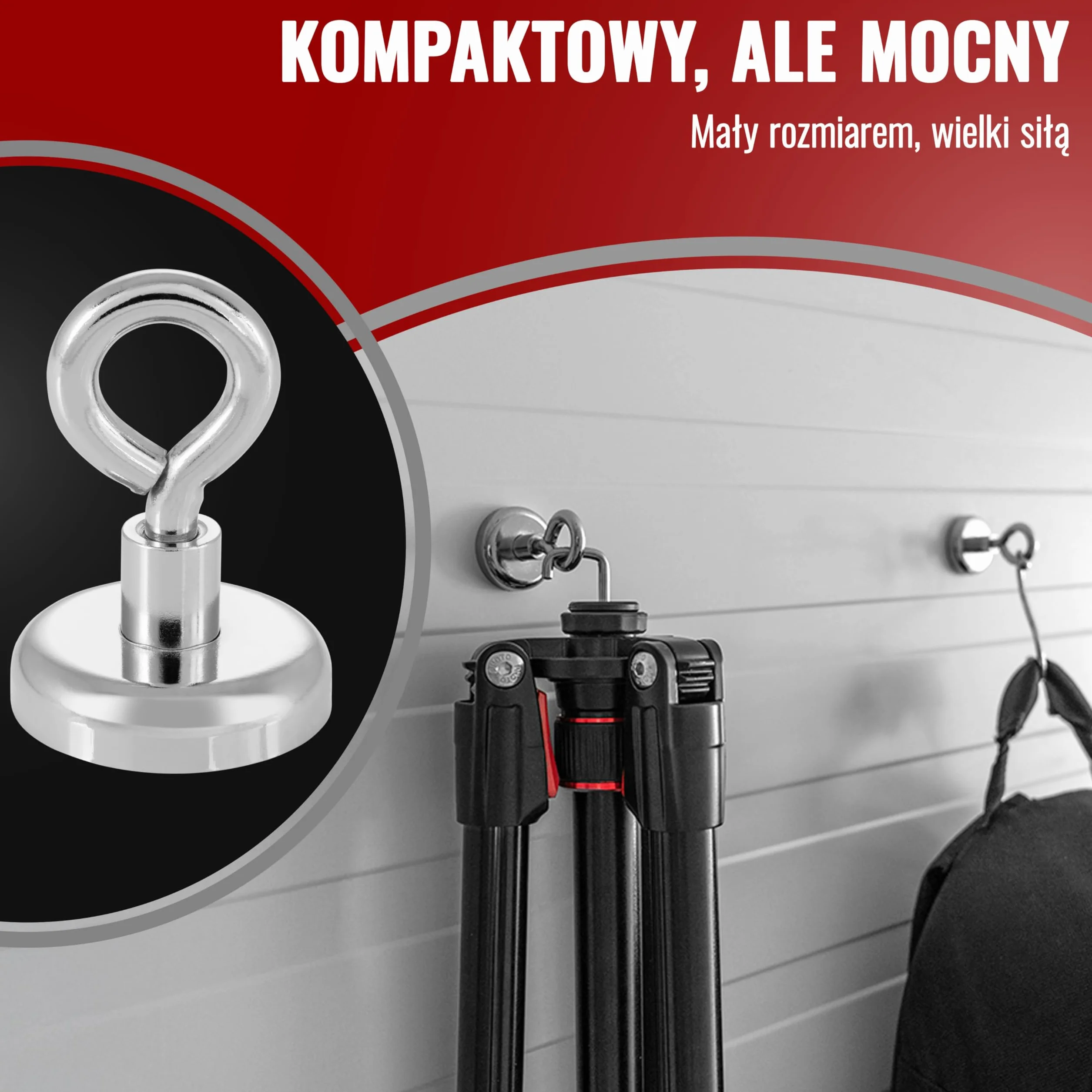 Poppstar 10 oczkowych hakόw magnetycznych, neodymowych (udźwig 36 kg, średnica 32mm),ekstramocne, srebrne