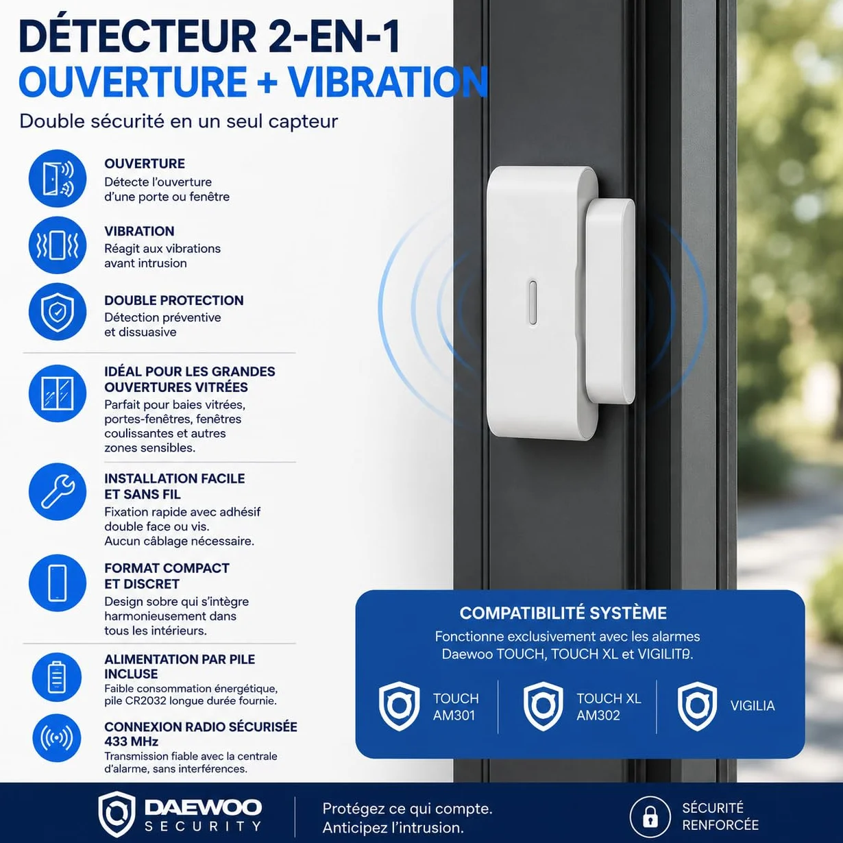 Daewoo Security Touch Essential+ - Alarm domowy bez abonamentu z kamerą HD, syreną słoneczną, 4 czujniki drzwi, 2 czujniki ruchu - kompatybilny z Alexa i Google Home