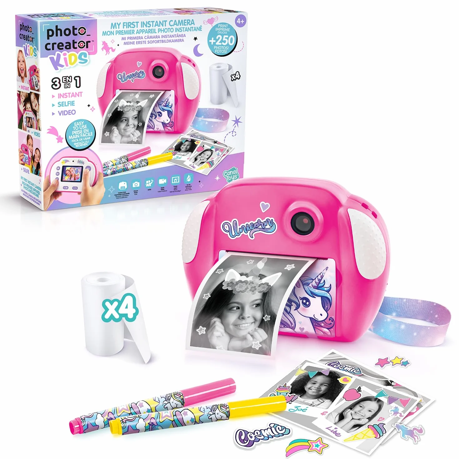 Canal Toys Aparat do natychmiastowego druku fotograficznego selfie wideo papier termiczny 250 zdjęć Wyświetlacz LCD CLK 013 różowy
