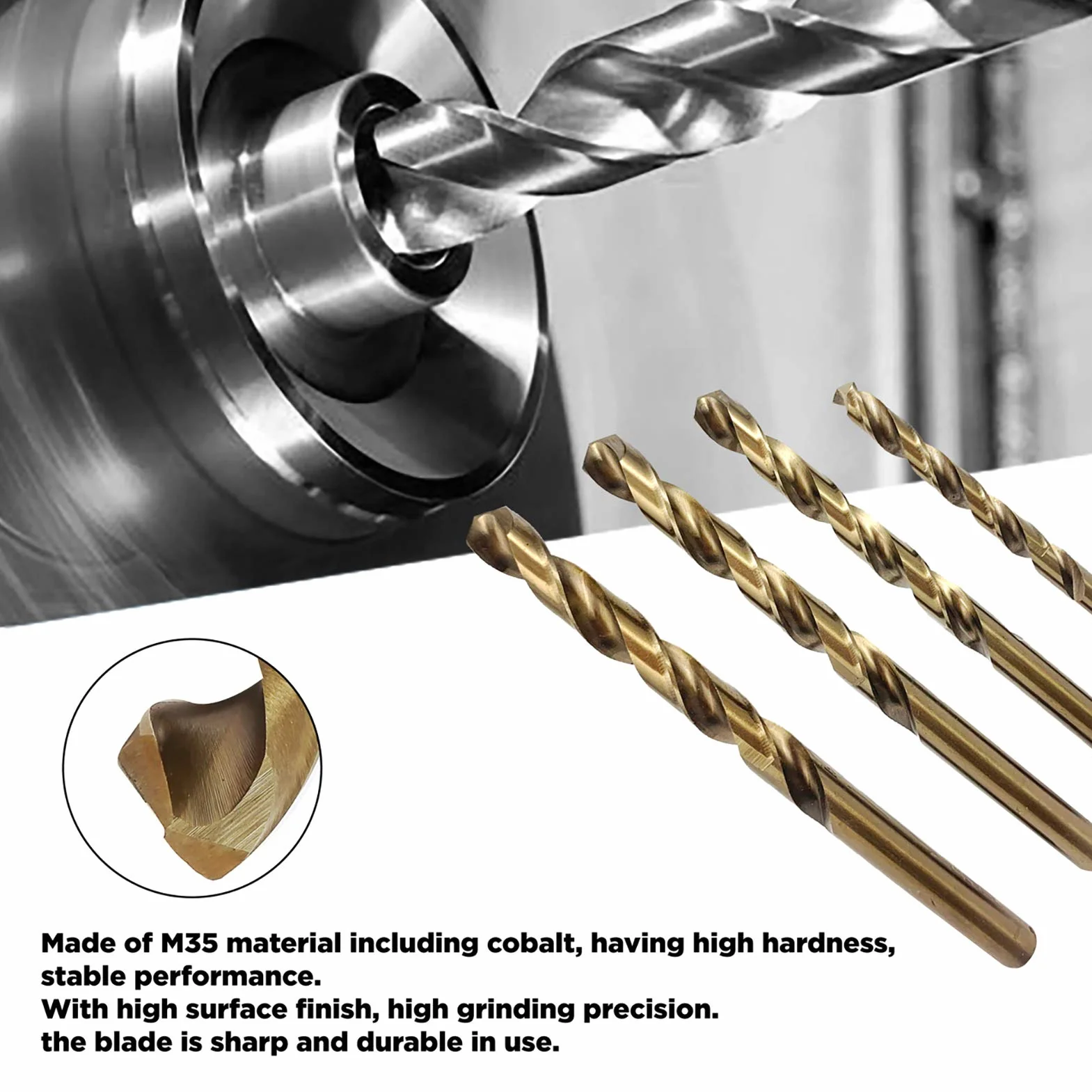 91 szt. HSS M35 kobaltowe 5% wiertła do pełnego gruntu DIN338 z punktem podziału 135° do blachy plastikowej 1,0-10,0 x 0,1 mm