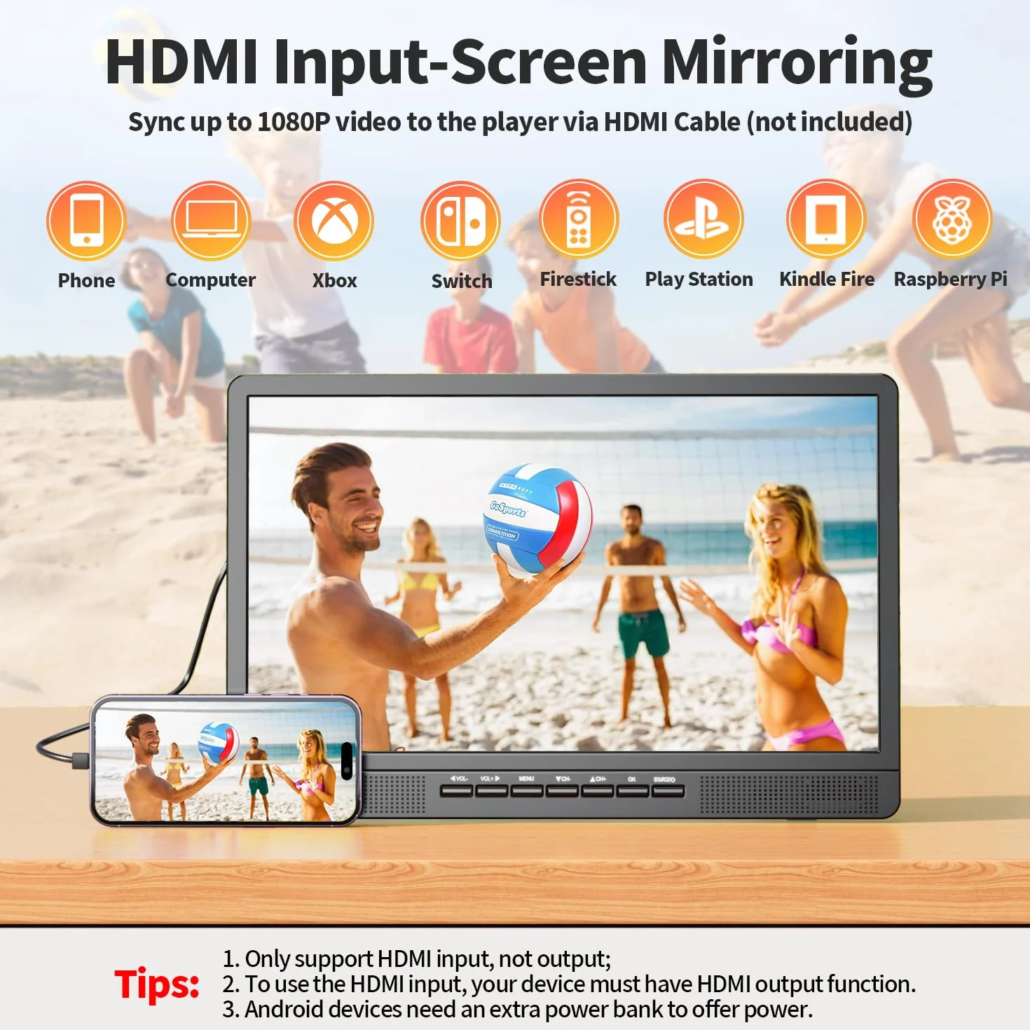 Desobry Przenośny telewizor 18 Mini LCD TV DVB/T2 HD 1080P 12V