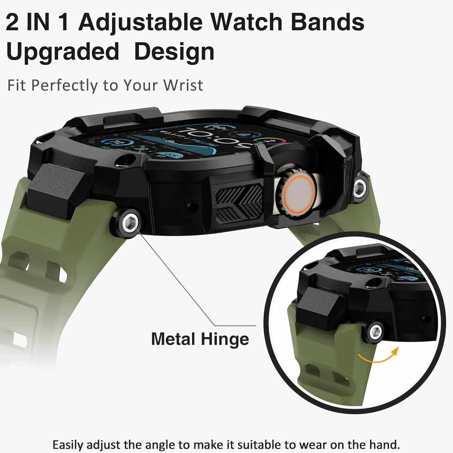 Etui ochronne ULTIMAL z paskiem do Apple Watch Ultra 49mm, wojskowy bumper, zielony