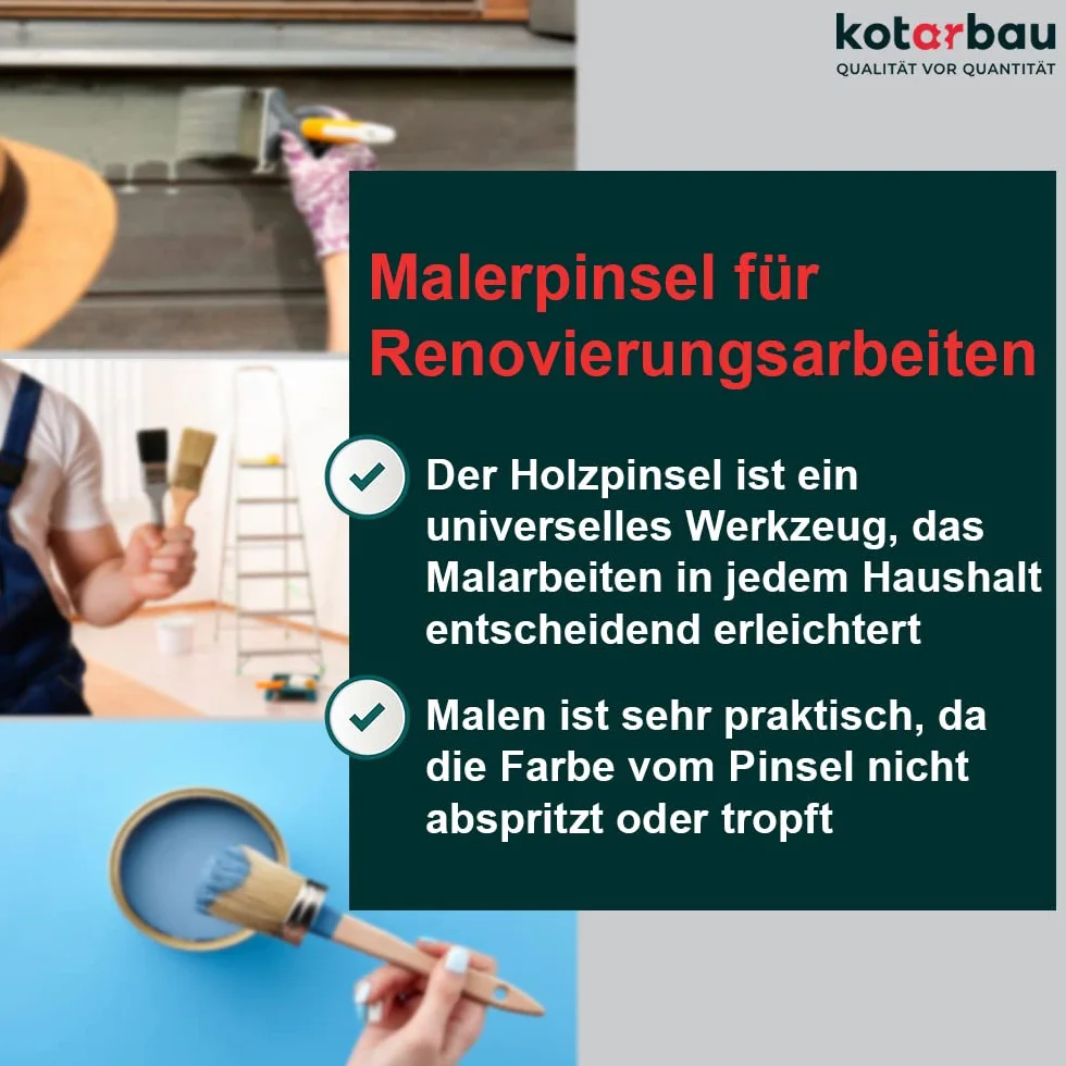KOTARBAU® Zestaw 50 pędzli do malowania z drewnianym uchwytem, wszystkie 90 mm, płaskie pędzle, bejcowanie, farby, pędzle malarskie, lakier, farby akrylowe, odporne na rozerwanie, uniwersalne