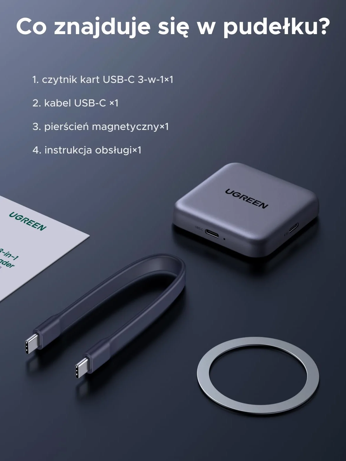 UGREEN USB C Czytnik kart SD Magnetyczny czytnik kart SD 4.0 Czytnik kart pamięci z portem USB C 100 W, transfer danych 312 MB/s Kompatybilny z serią iPhone 17 i innymi urządzeniami