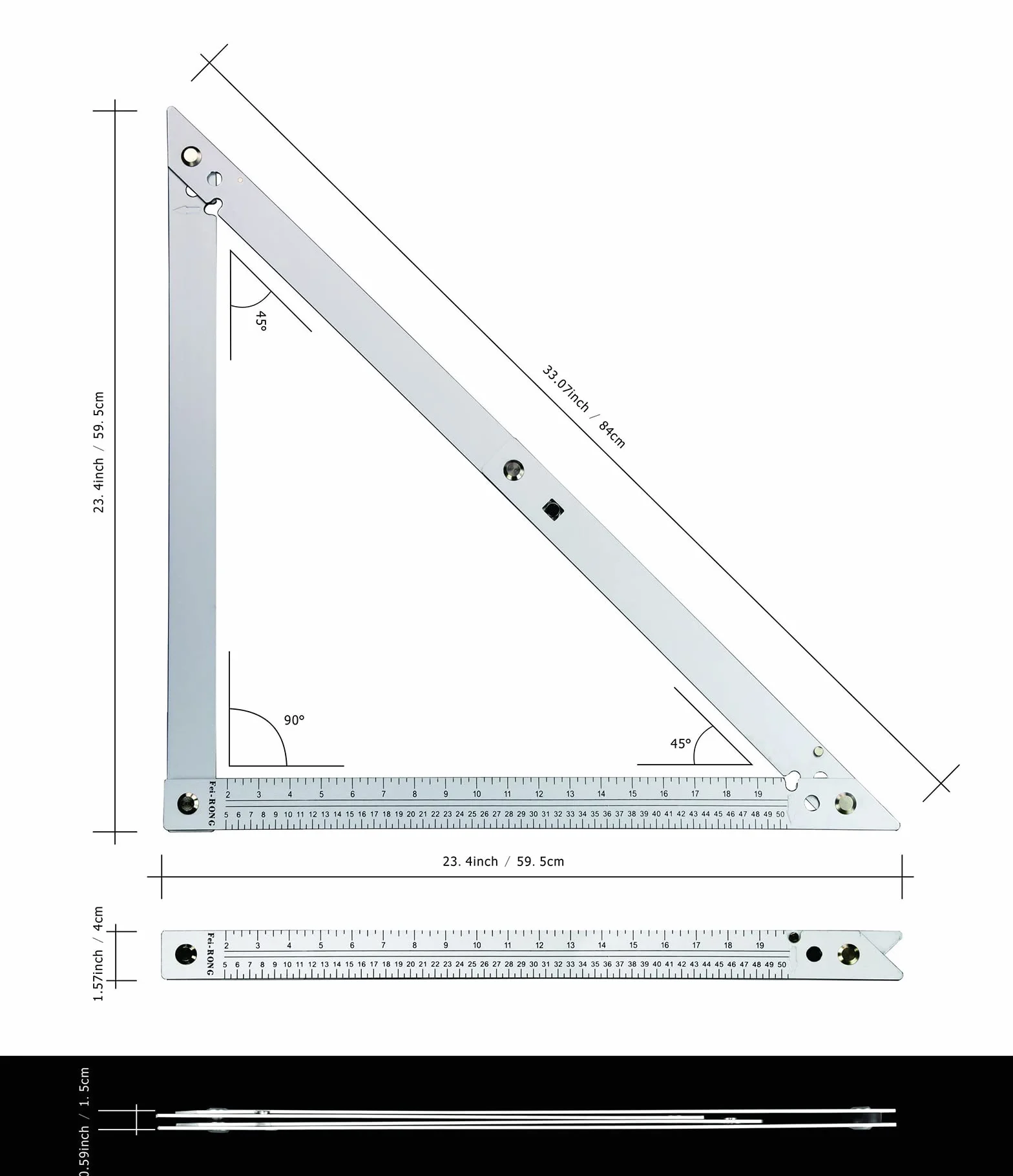 Płyty gipsowo-kartonowe trójkątna linijka kwadratowa składana aluminiowa rama narzędzia budowlane kombinacja prędkości 60 cm w oprawie dachowe schody praca obróbka drewna ruchomy kąt prosty 90°45 stopni linijka kątowa
