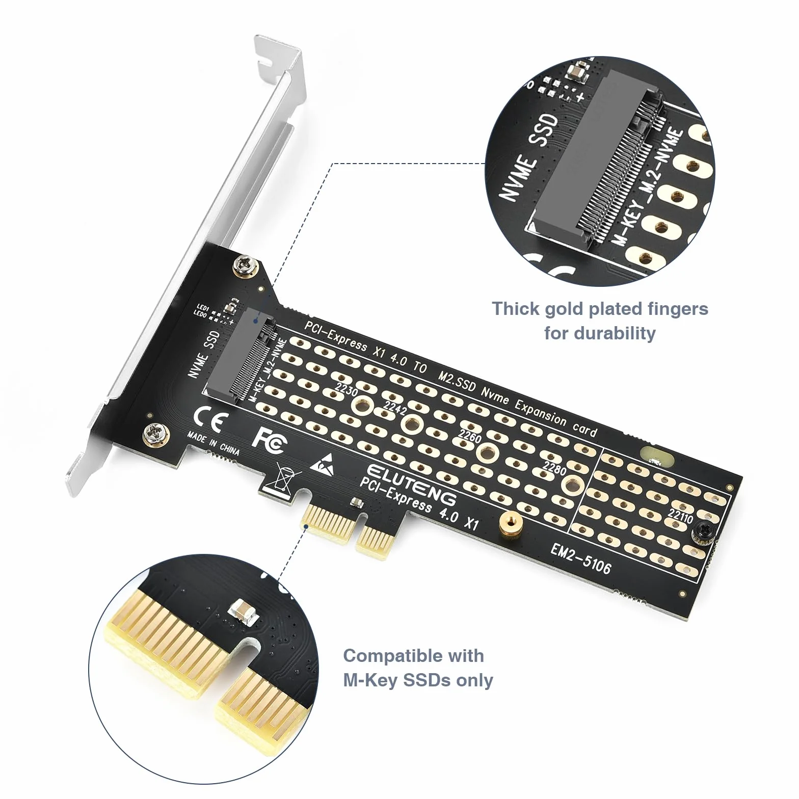 ELUTENG Adapter M.2 NVMe zu PCIe 4.0, 16 Gbp M.2 NVMe na PCIe X1 dla SSD M-Key 2230-2280