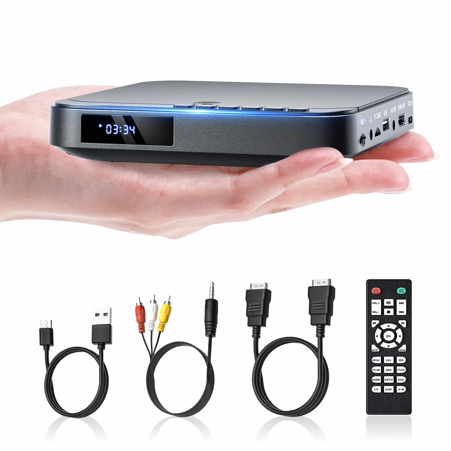 Odtwarzacz DVD Mini HD 1080P HDMI USB/TF Pilot PAL/NTSC