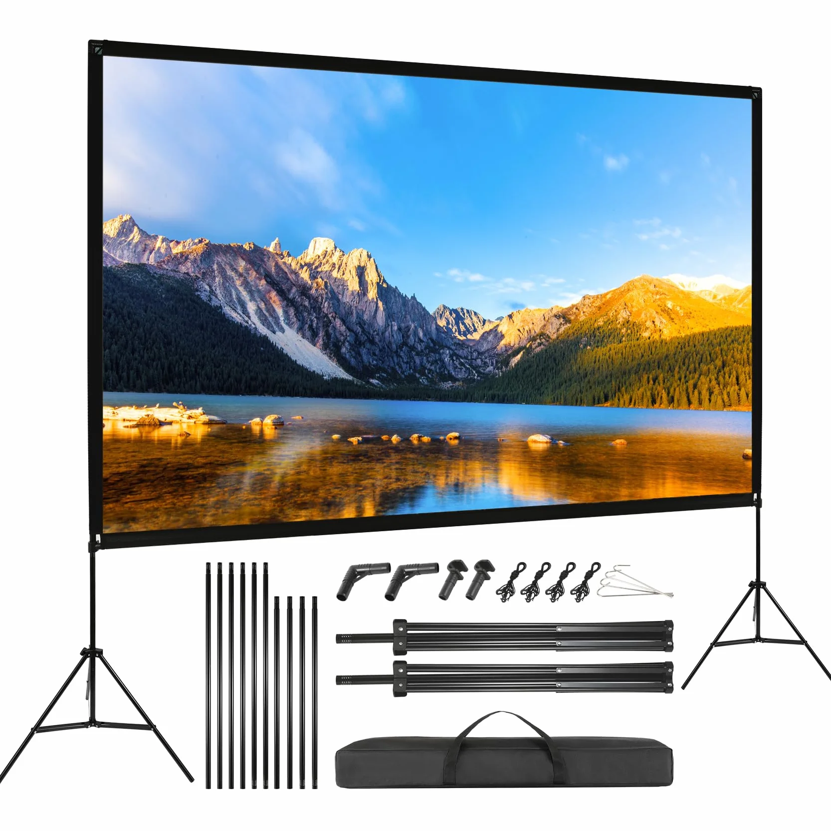 VISULAPEX Ekran projekcyjny 120" składany 4K HD 16:9 stojący z podstawką i torbą