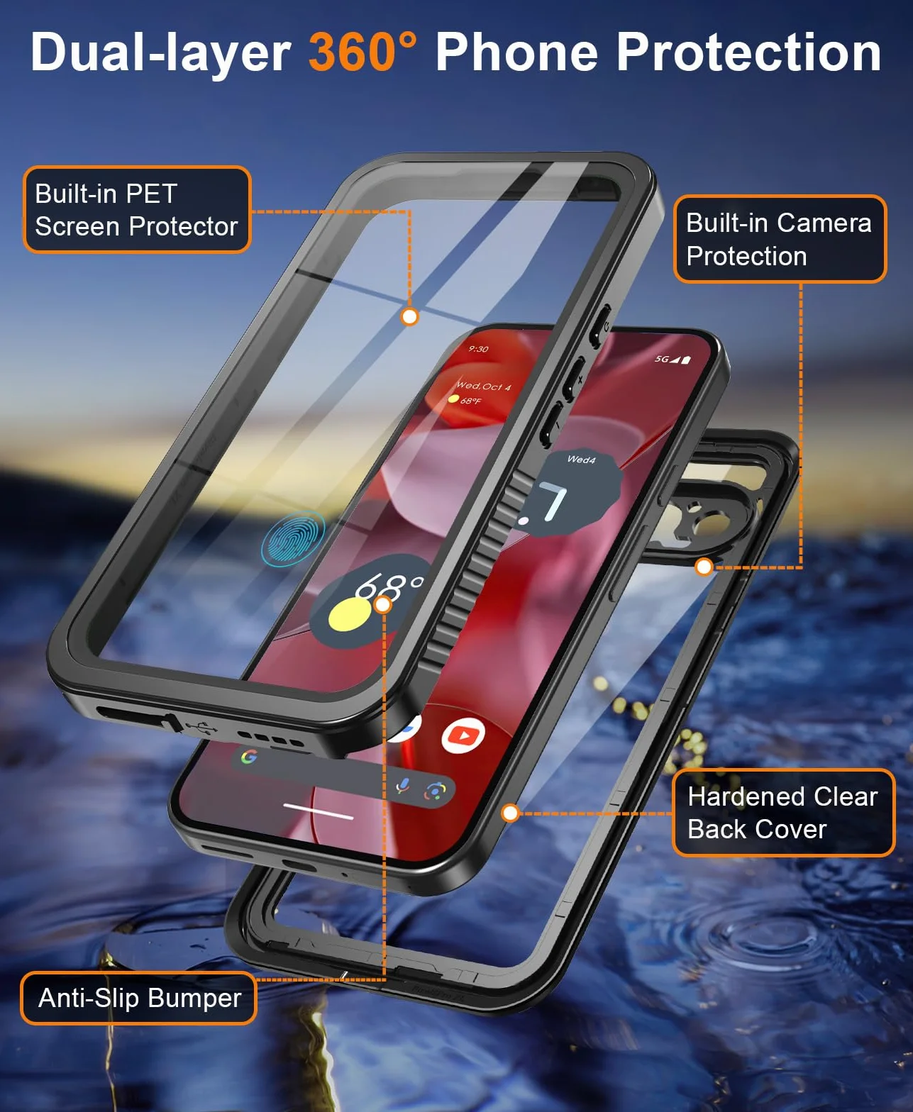 Beeasy Etui na Google Pixel 9 Pro wodoodporne [IP68 wodoodporne] [Ochrona aparatu / ekranu] 360, wojskowa, odporna na wstrząsy, pełna niezniszczalna tylna obudowa i twarz