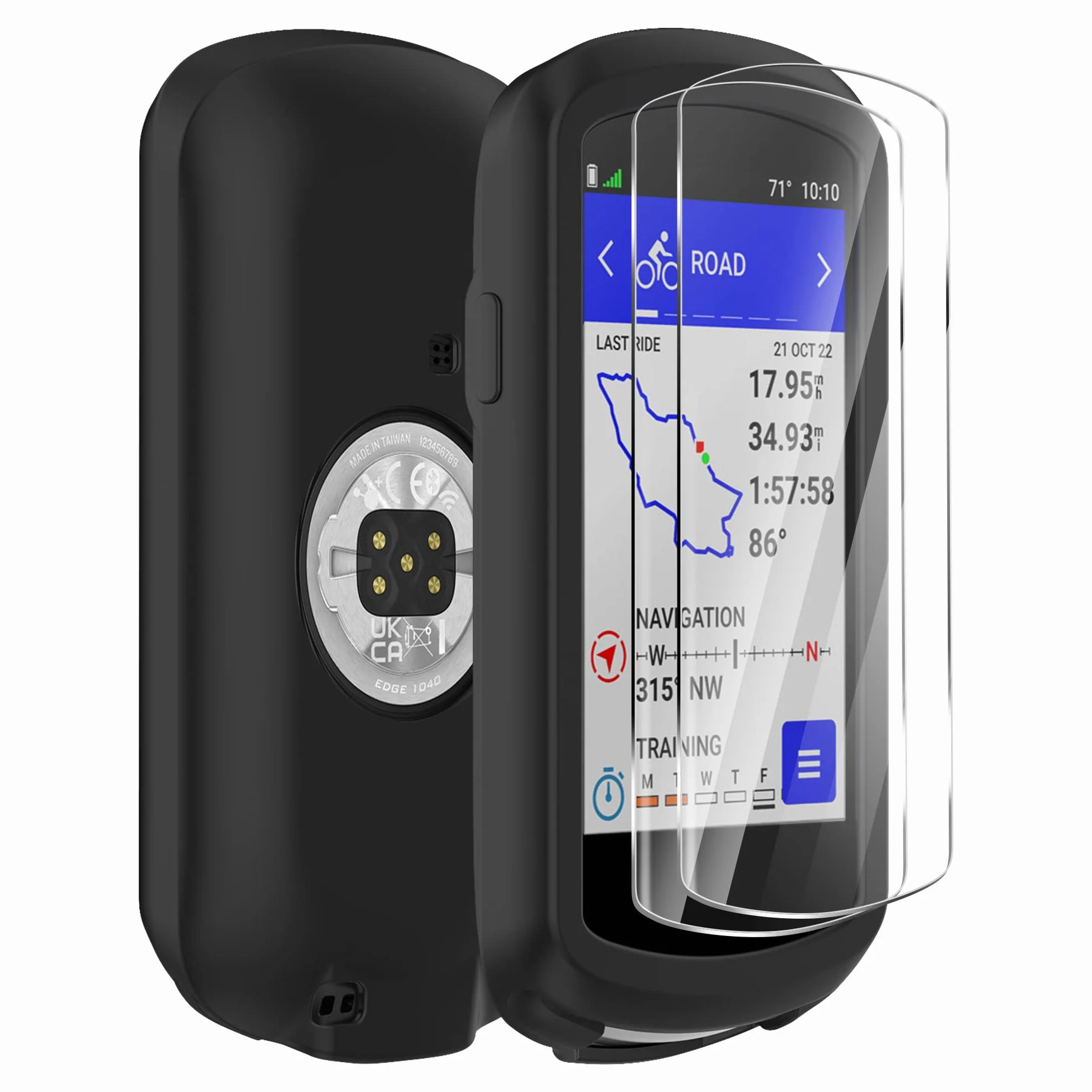 Silikonowe etui do Garmin Edge 1040 z 2 foliami ochronnymi ze szkła hartowanego, czarne