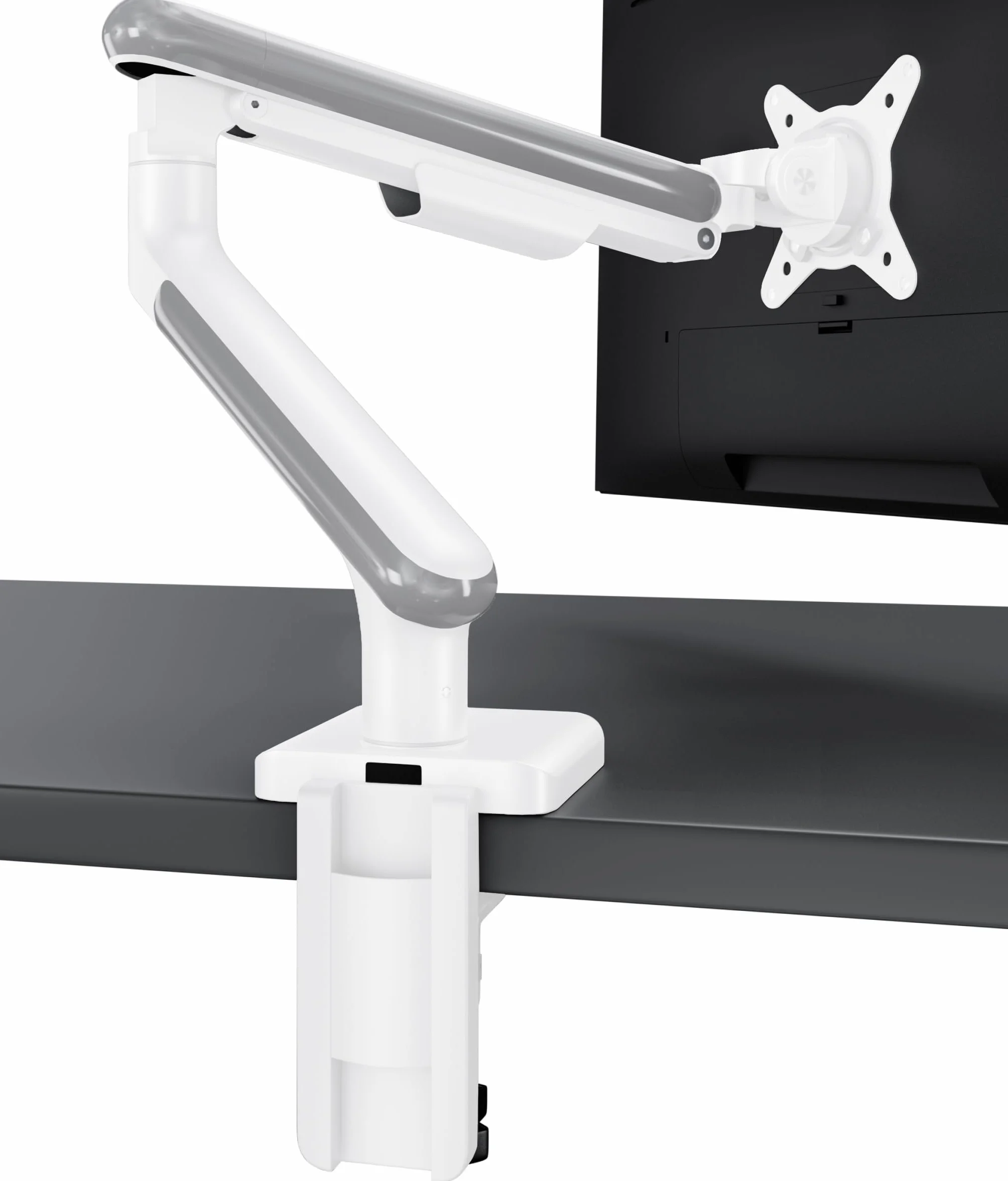 Desktronic Pojedynczy stojak na monitor, regulowane ramię monitora, uchwyt biurkowy, obrót o 360° i pełne nachylenie ruchu, ergonomiczny, VESA 75/100 mm, biały
