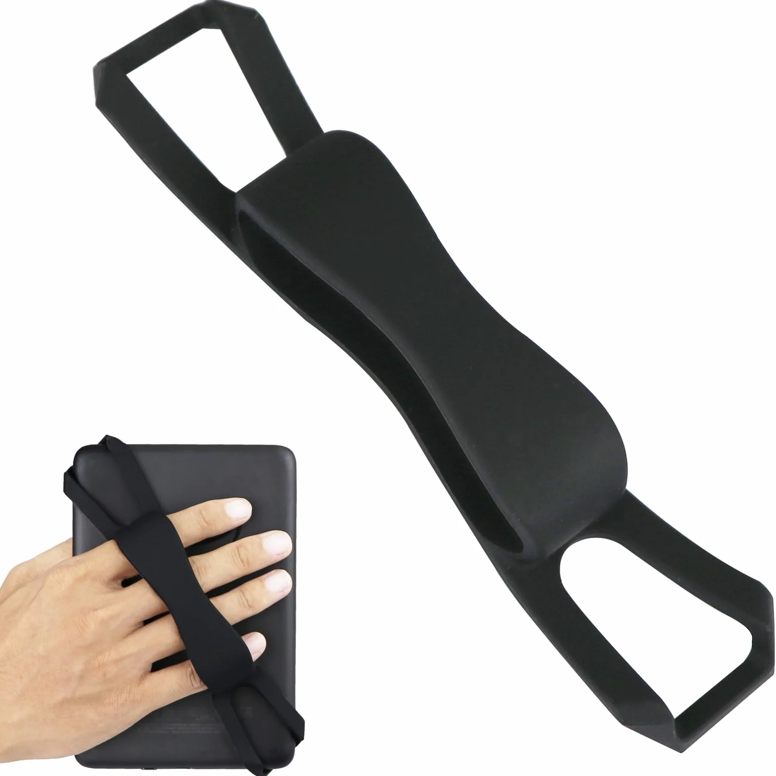 Antypoślizgowy silikonowy pasek na nadgarstek uniwersalny uchwyt na palec do 6" / 6,8" / 7" Kindle Readers / Kobo / Sony eBook (czarny)