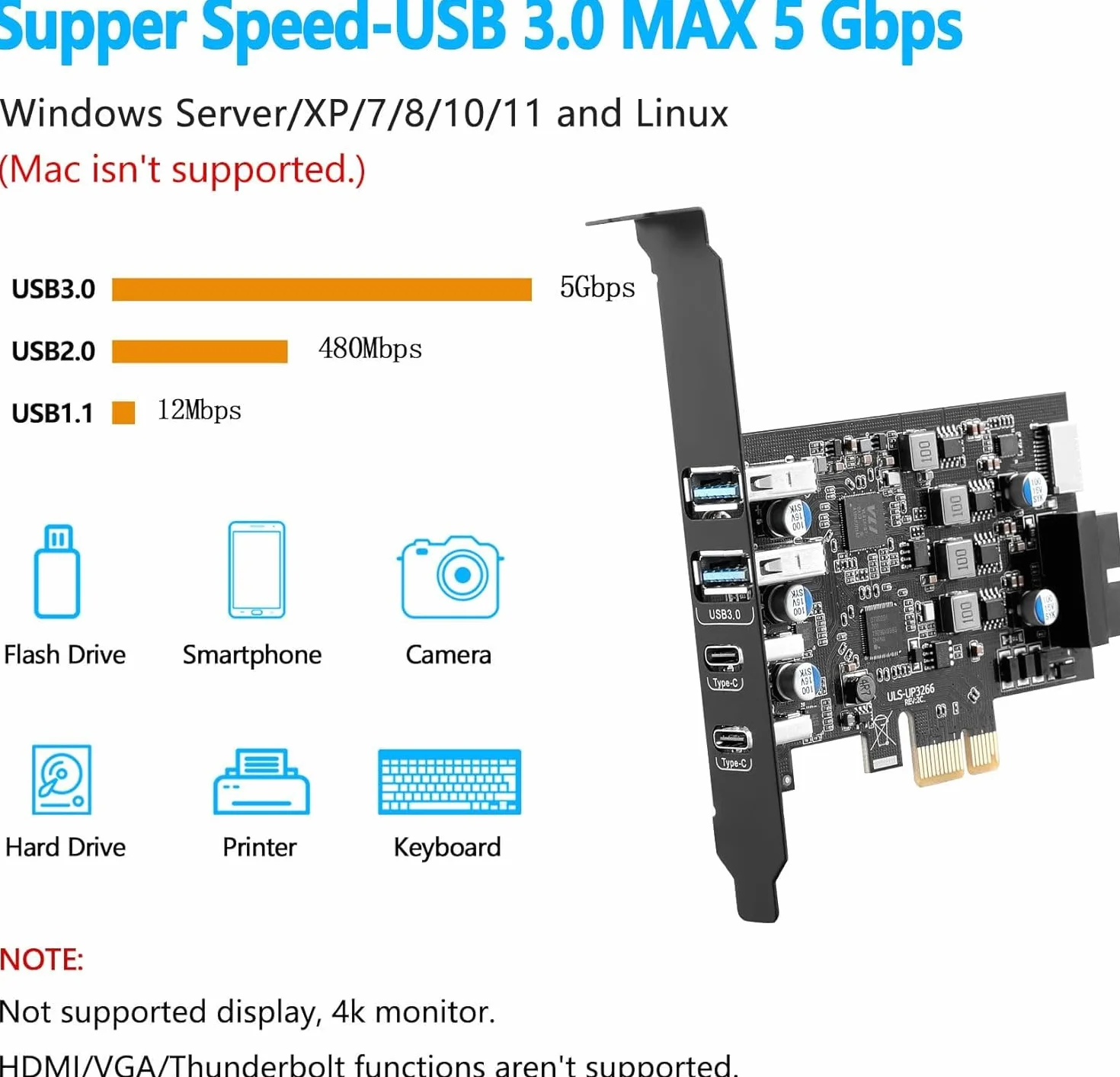 Karta USB PCIe 6 portów 5 Gbit/s PCI Express rozszerzeń do Windows XP/7/8/10