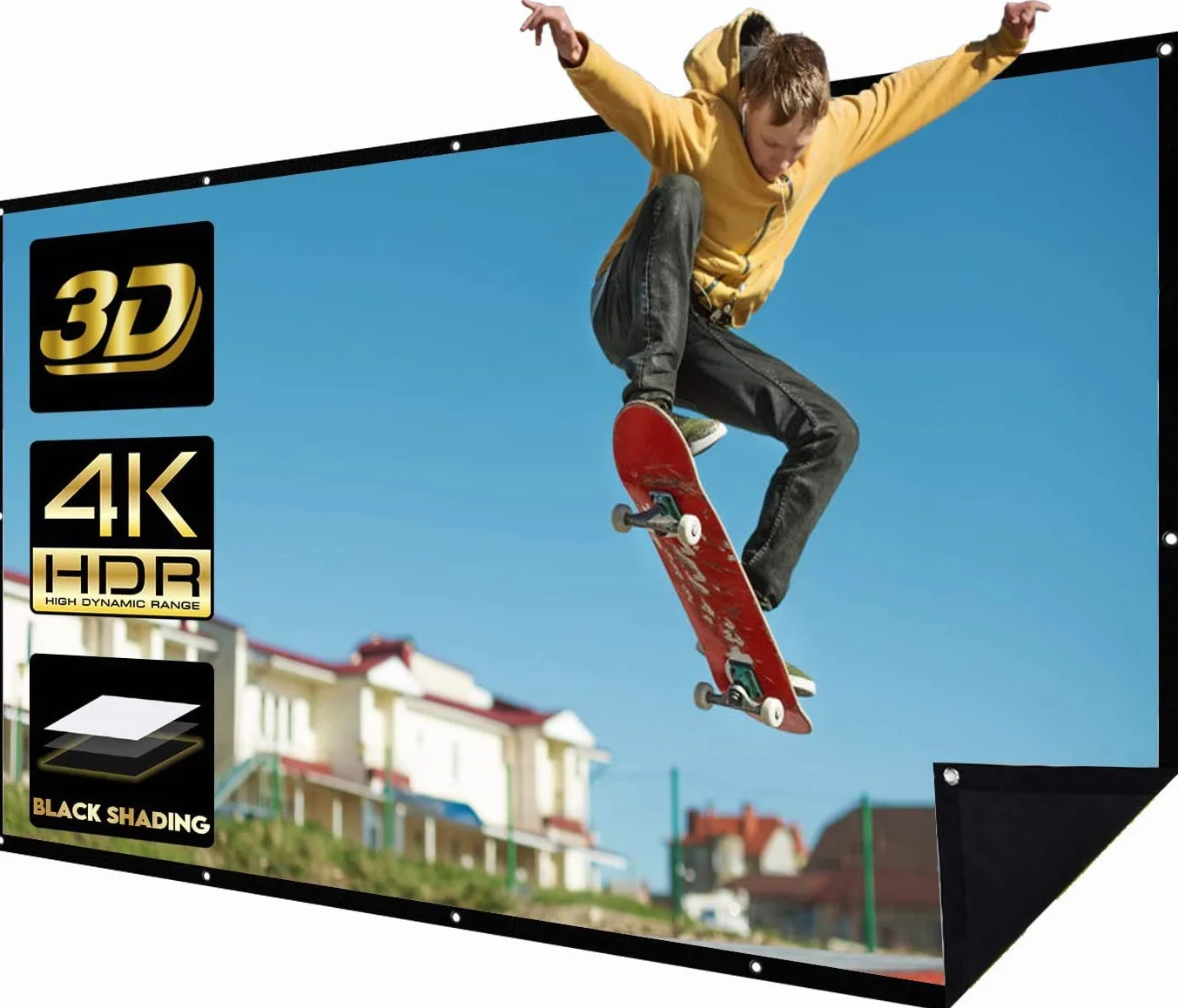 Ekran projekcyjny 100 cali, 16, 9, ekran projekcyjny, czarna tylna strona chroniąca przed przepuszczaniem światła, 4K HD, 3D, ekran filmowy, kino domowe, montaż ścienny, 12 otworów, 1 lina, 15