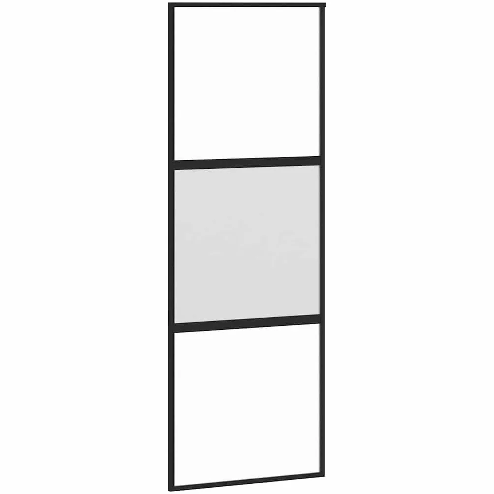 Drzwi przesuwne 76 x 205 cm, szkło hartowane, aluminium, czarne | W zestawie zestaw okuć, szkło matowe, ciche przesuwanie, konstrukcja oszczędzająca miejsce
