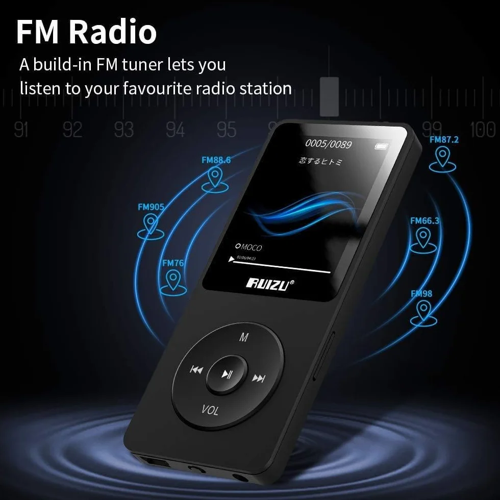 Odtwarzacz MP3 64 GB Bluetooth 5.3 ultralekki 30g bateria 80h ekran 1,8 cala obsługa TF 128 GB