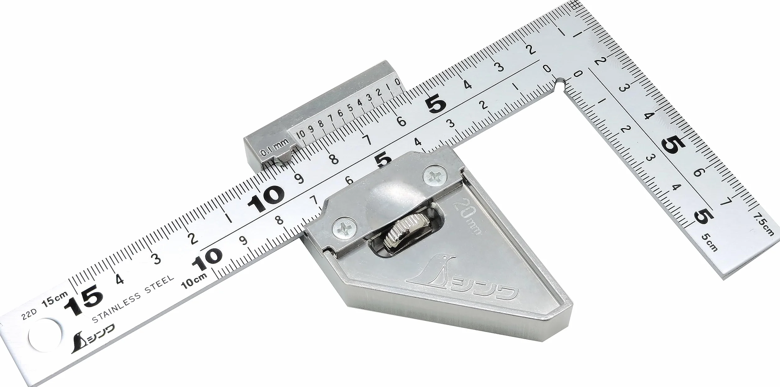 Famex Werkzeuge Shinwa 12512 kątownik ciesielski 15 x 7,5 firmy FAMEX (12485), w zestawie metalowy stoper, kątownik stolarski, kąt pomiarowy - Made in Japonia