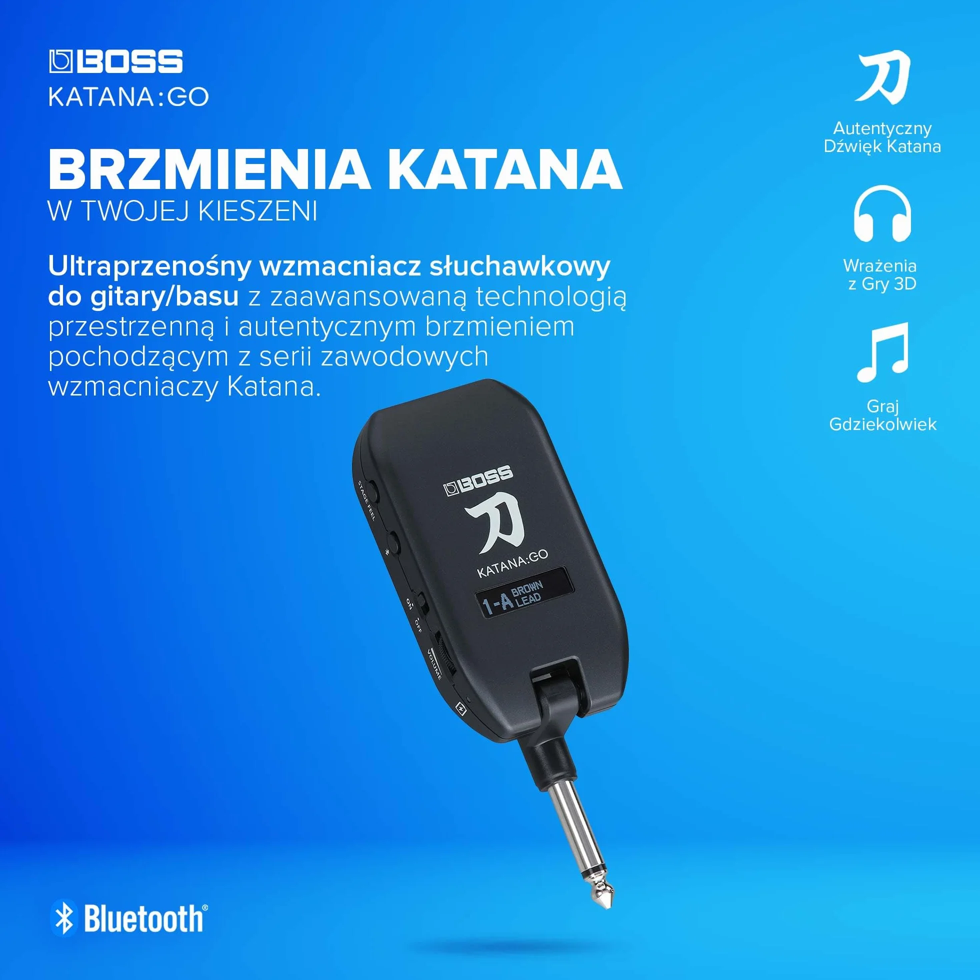 BOSS KATANA:GO - Osobisty Wzmacniacz Słuchawkowy do Gitary i Basu - Gotowe do Grania Dźwięki ze Wzmacniaczy Katana - Zaawansowana Technologia Przestrzenna
