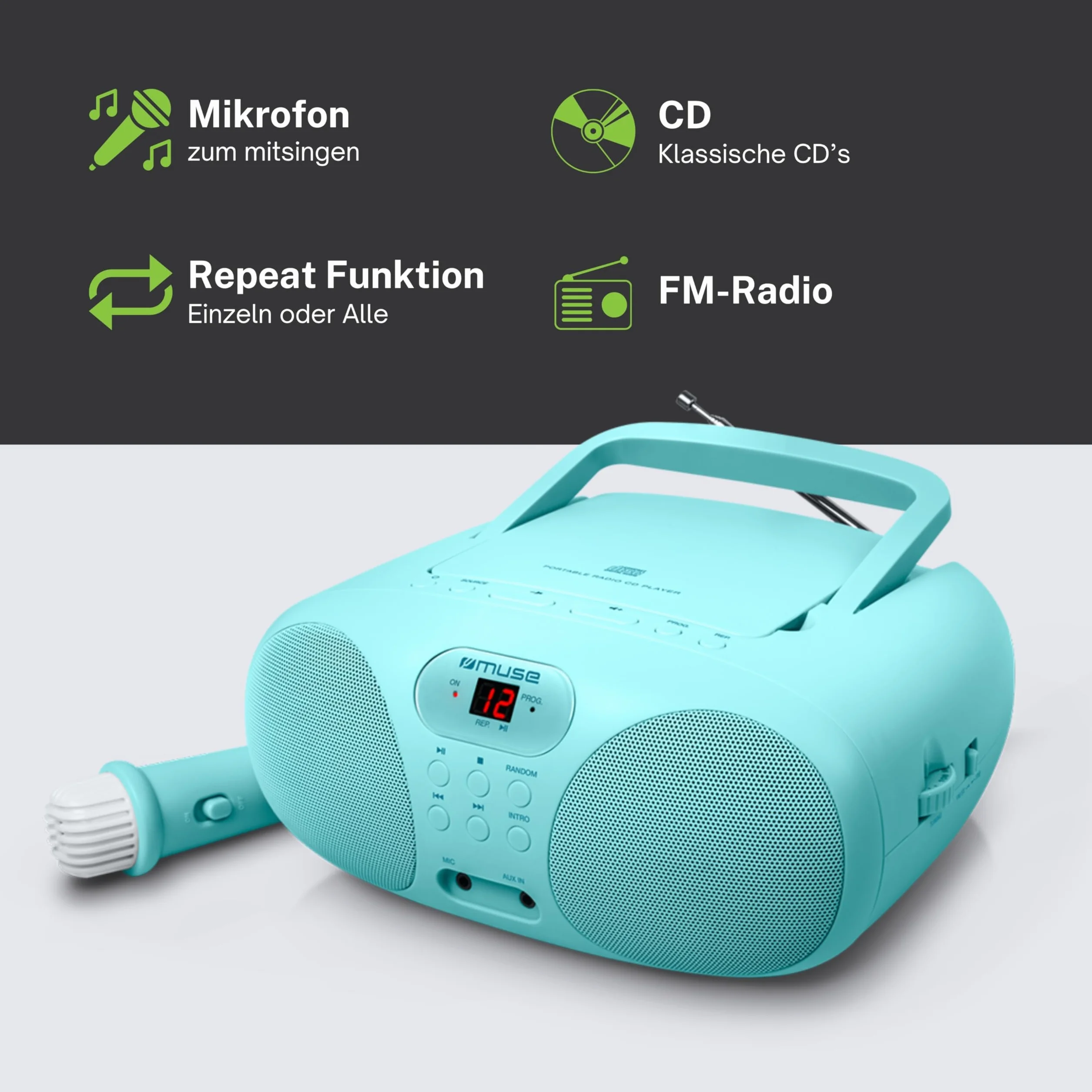 MUSE Radioodtwarzacz MD-203 KB, Miętowy