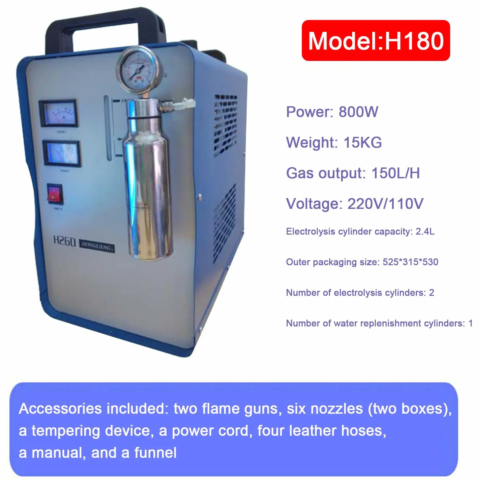 Akrylowa polerka HHO Generator płomienia gazowego H260-150L 150L przenośna spawarka wodorowa
