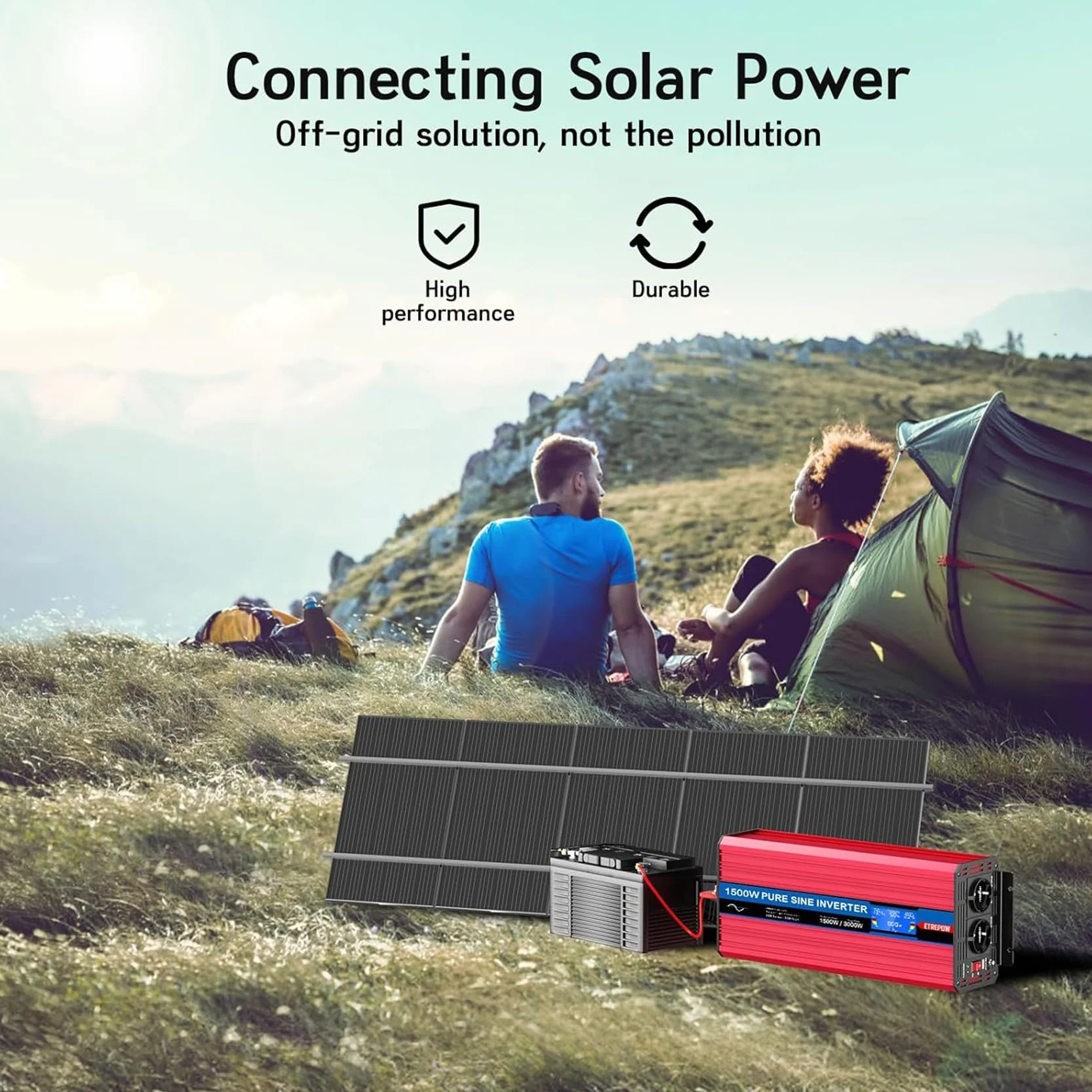 1500W Przetwornica 12v 230v Czysty Sinus z 2 gniazdami EU i bezprzewodowym pilotem, ekranem LCD, Falownikiem Nadaje się do użytku na zewnątrz, w domu, na kempingu, w kamperze