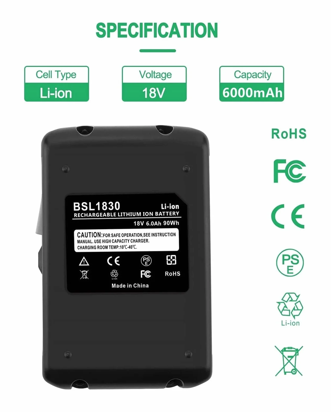 Akumulatorowy akumulator do elektronarzędzi 18 V 6,0 Ah. Kompatybilny z Hitachi. Kompatybilny z baterią Hikoki BCL1815 EBM1830 BSL1840 BSL1850 (Color : 1PCS 5000 a)
