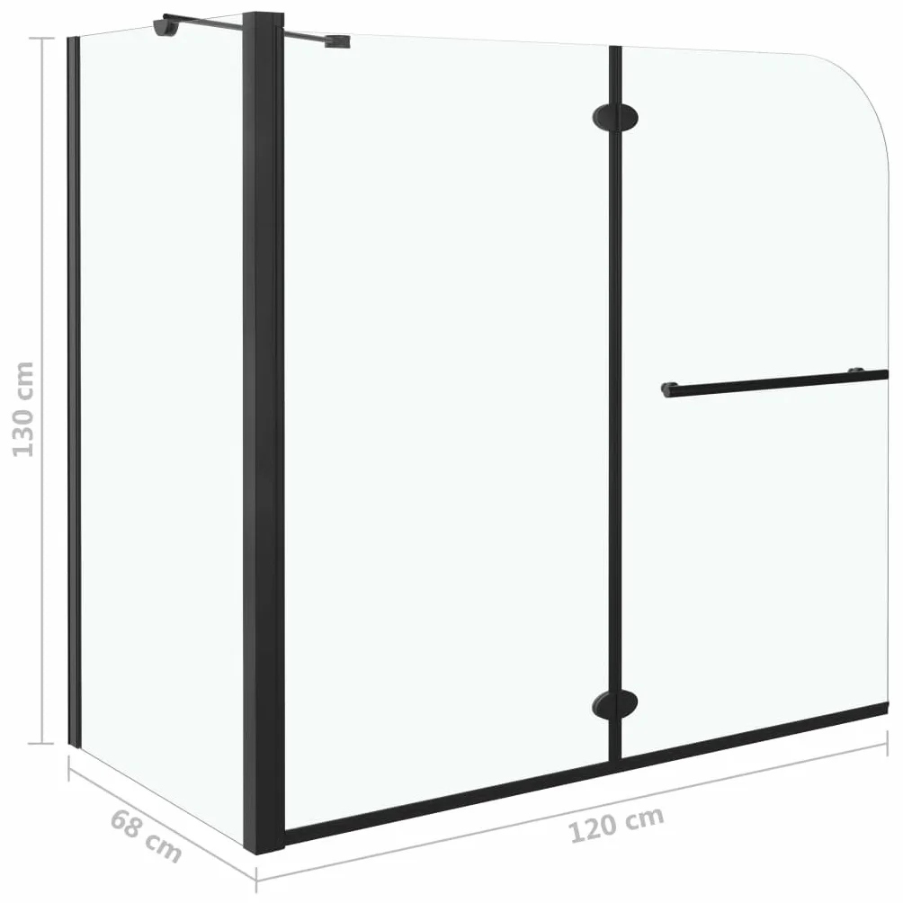 Nakładka na wannę, 2-krotnie składana, ESG, kabina prysznicowa z czarną ramą aluminiową 120 x 68 x 130 cm, ścianka prysznicowa z uchwytem na ręczniki, ścianka prysznicowa do wanny, wejścia