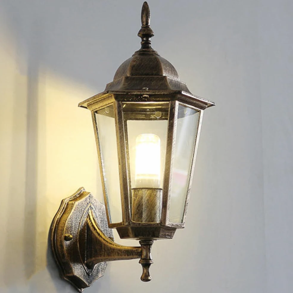 Lampa ogrodowa ścienna E27, lampa zewnętrzna aluminiowa IP65 wodoodporna, lampa ścienna w stylu vintage, nierdzewna, oświetlenie zewnętrzne, ściana domu ze szklanym kloszem do dekoracji willi, lampa
