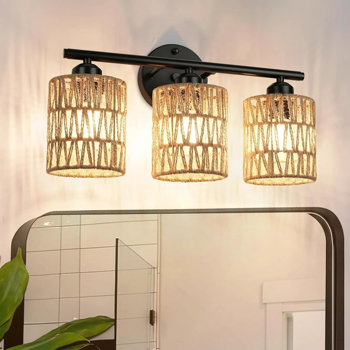 Abażur rattanowy, 2 sztuki abażuru boho brązowego, abażur zastępczy do lampy stołowej, akcesoria do lamp wiszących, lamp sufitowych, lamp wiszących, lamp stojących, wys. 15 cm, Ø 12 cm (2
