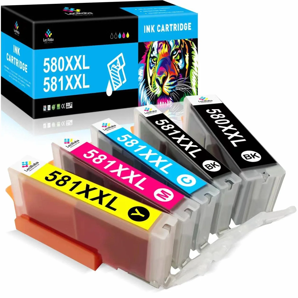 LeciRoba 580XXL 581XXL kartridże do drukarki Canon 580 581 PGI-580 XXL CLI-581 XXL do Canon TR7500, TR8500, TS6100, TS6200, TS6300, TS700, TS8200, TS8350, TS9150 (5-Opakowanie zawiera: