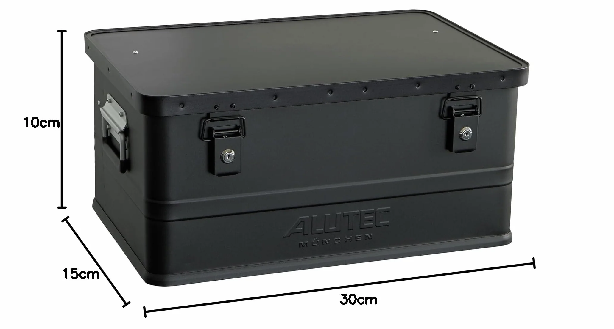 ALUTEC Pudełko aluminiowe Classic 48 (kolor czarny, pojemność 48 l, wymiary wewnętrzne (dł. x szer. x wys.) 550 x 350 x 250 mm/wymiary zewnętrzne (dł. x szer. x wys.) 575 x 385 x 270 mm, pudełko do